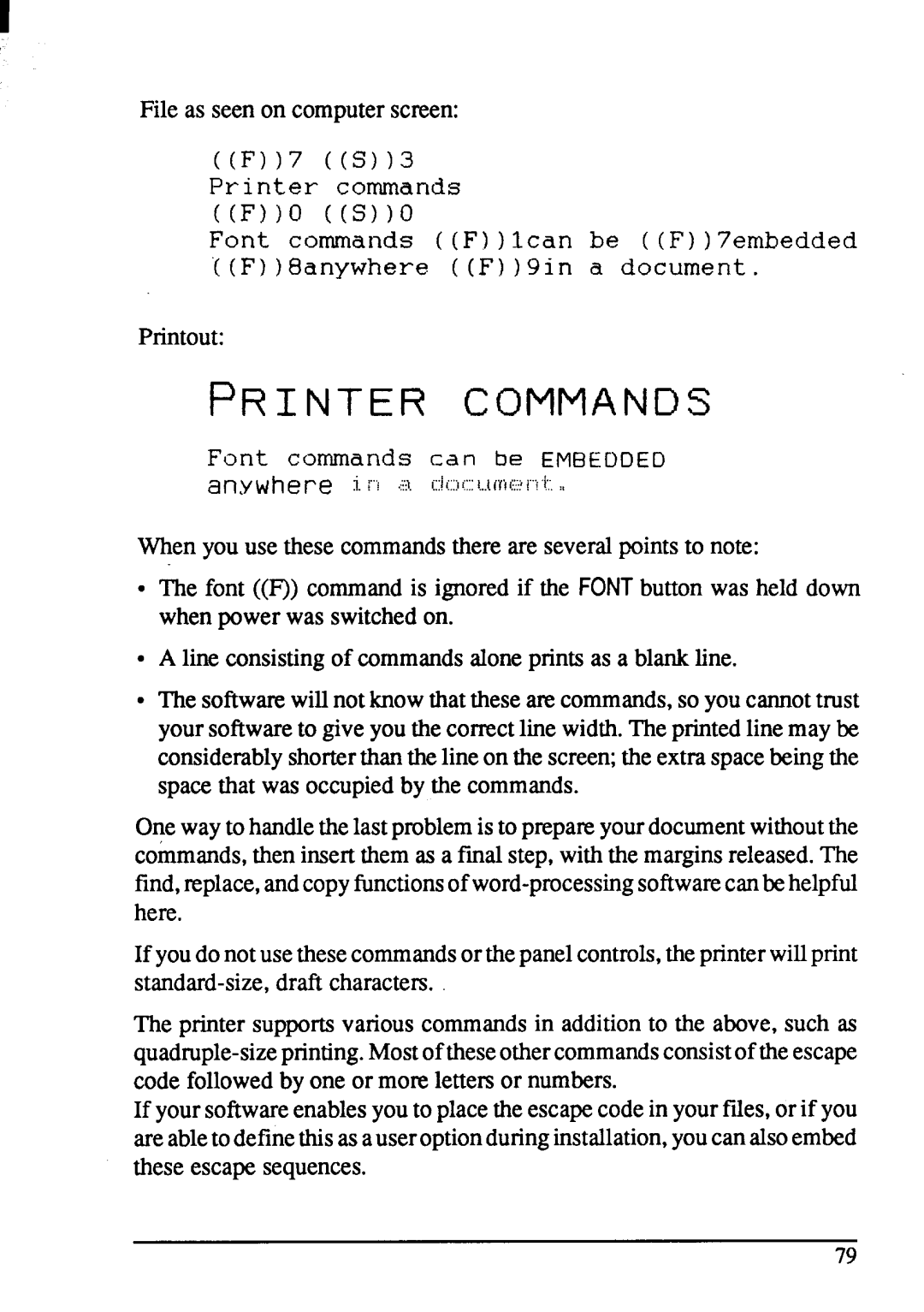 Star Micronics NX-1001 manual Printer Commands 