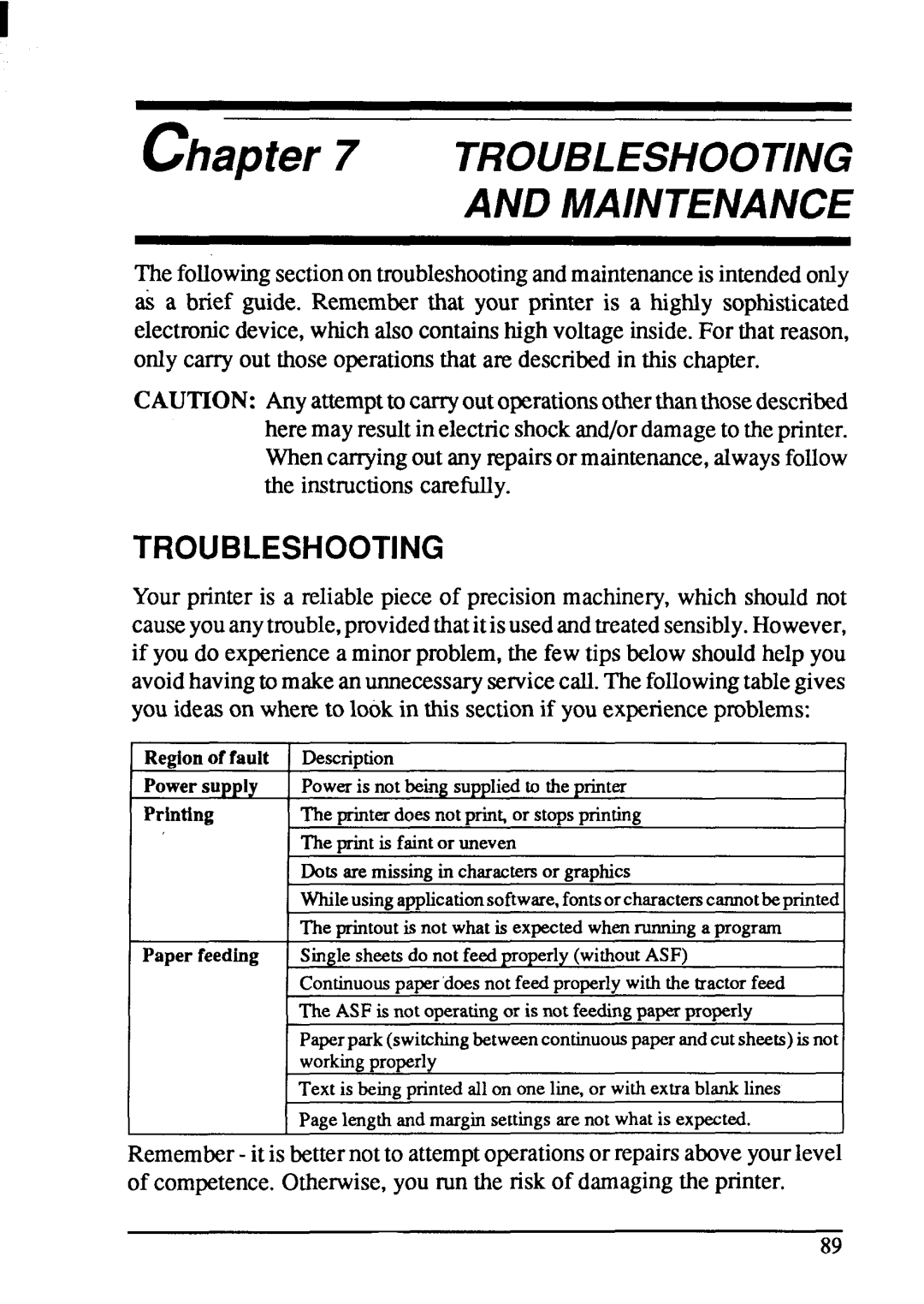 Star Micronics NX-1001 manual Troubleshooting And Maintenance 