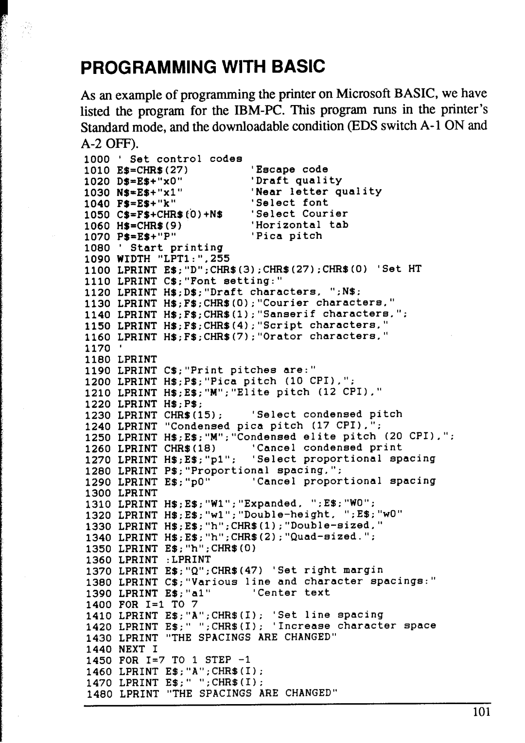 Star Micronics NX-1020 user manual Programming with Basic 