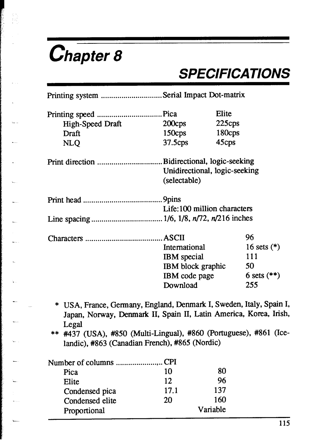 Star Micronics NX-1020 user manual Specifications 