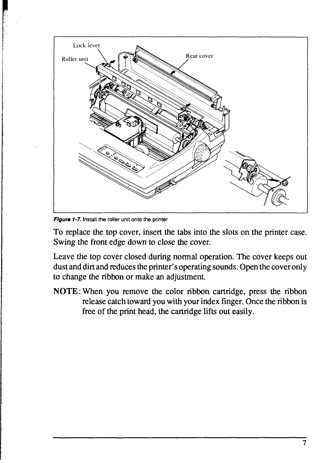 Star Micronics NX-1020 user manual Figure T-7. Install the roller unit onto the printer 