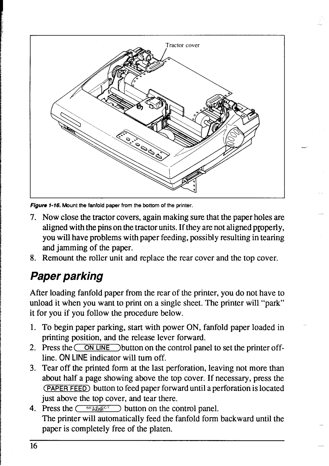 Star Micronics NX-1020 user manual Paper parking 