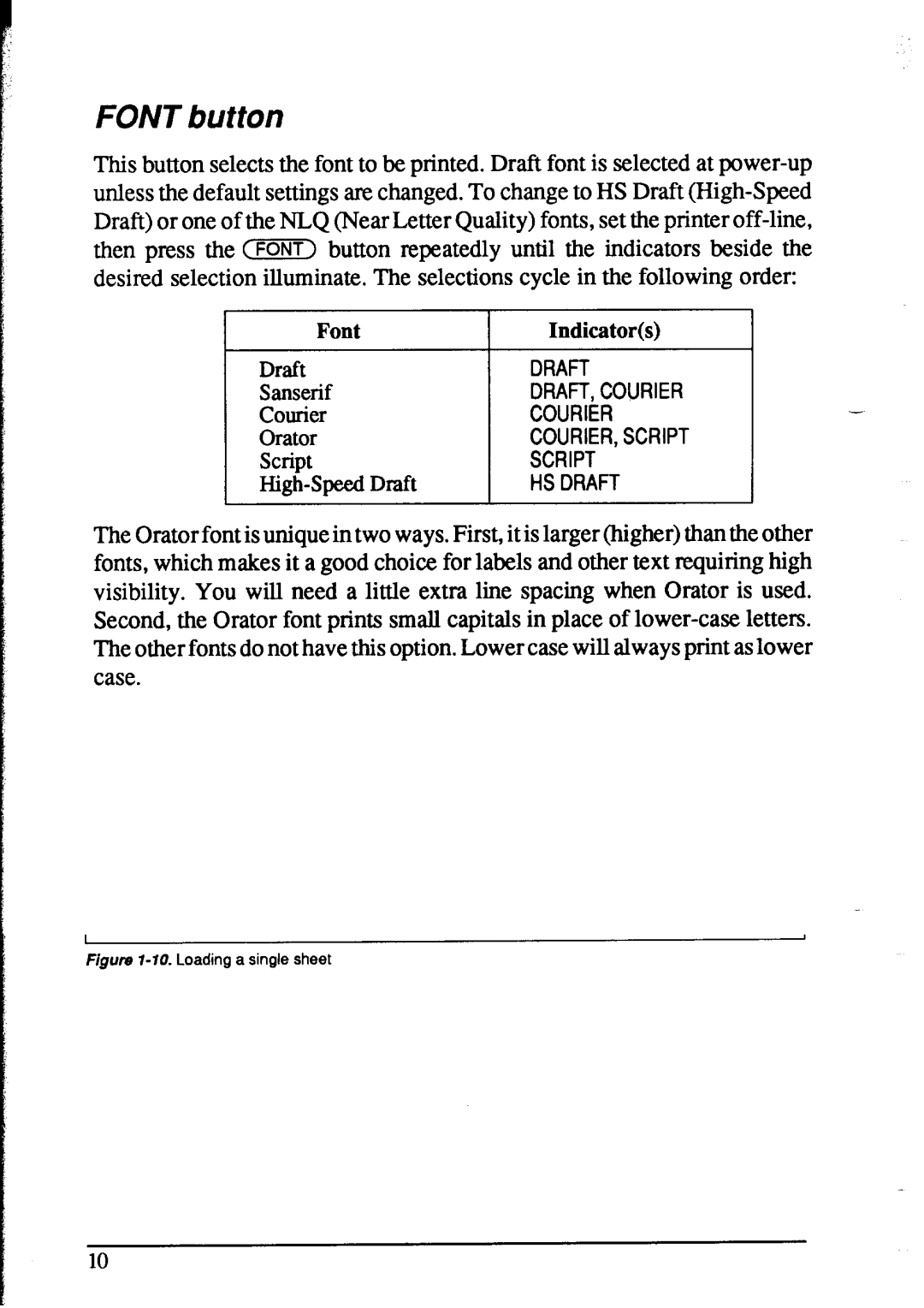 Star Micronics NX-1020 user manual Font button 