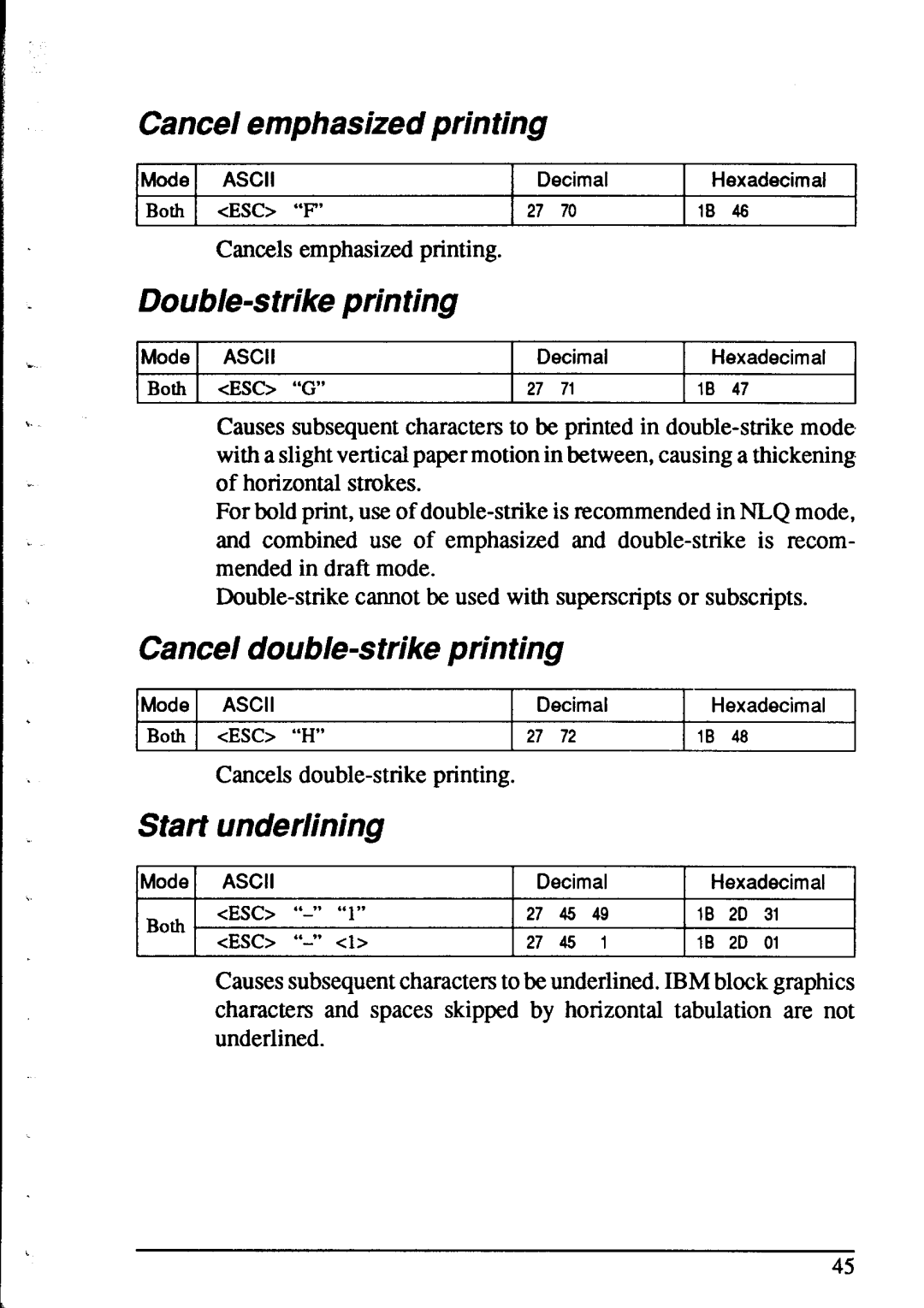 Star Micronics NX-1020 user manual Cancel emphasized printing, Double-s trike printing, Cancel double-strike printing 