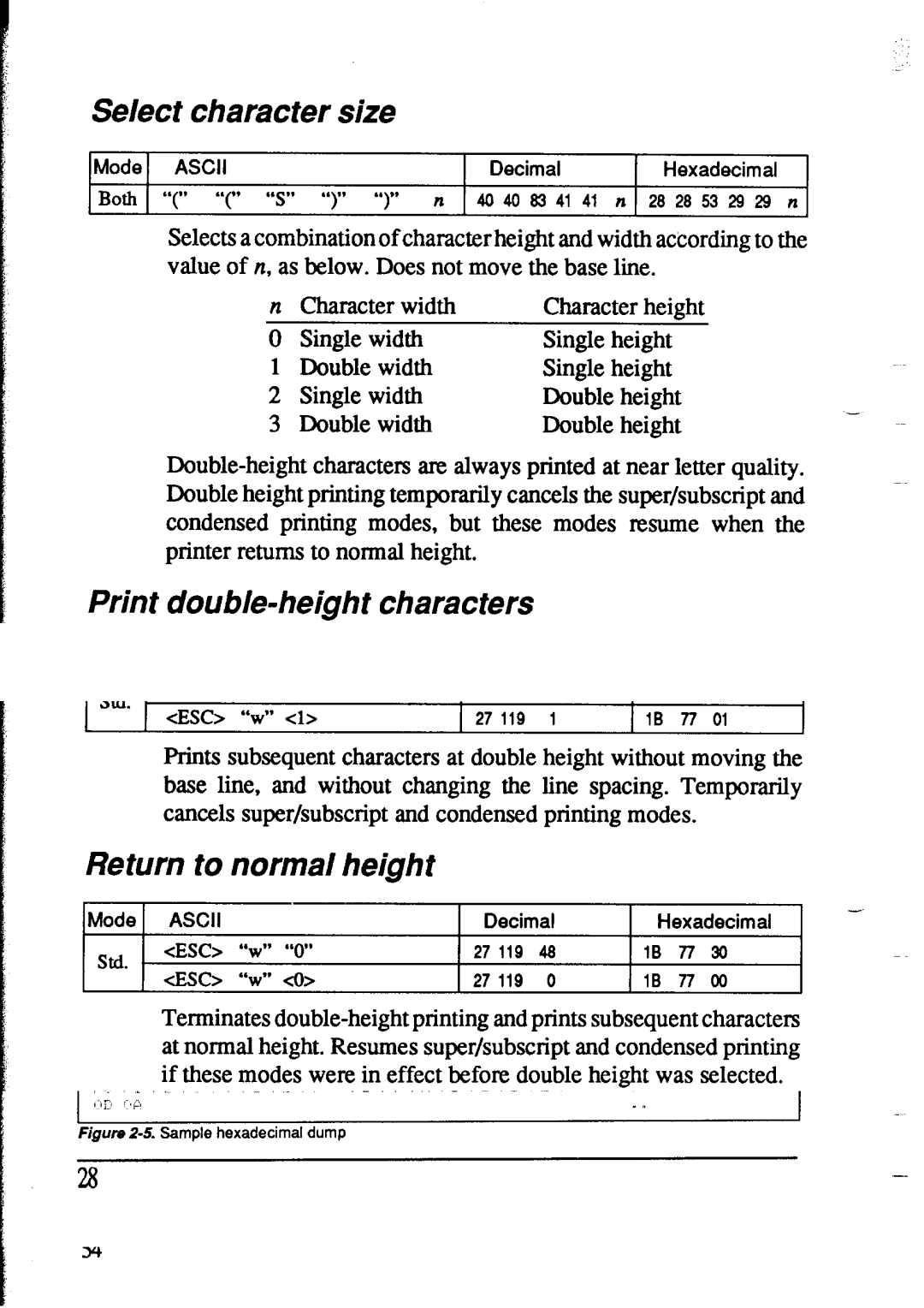 Star Micronics NX-1020 user manual Select character size, Print double-height characters, Return to normal height 