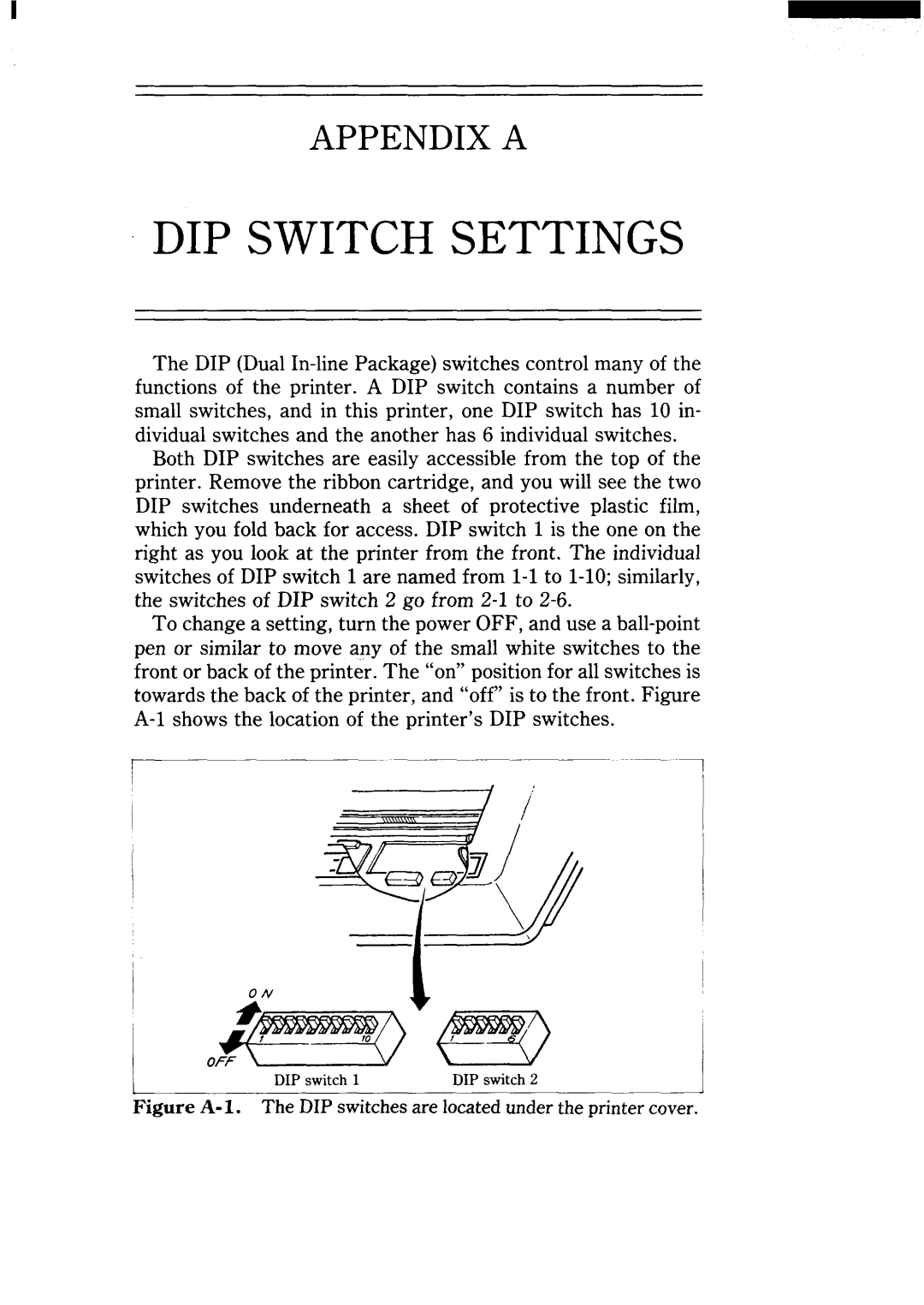 Star Micronics NX-15 user manual Dip Switch Settings, Appendix A, ~ 1 Y/ . -$ 