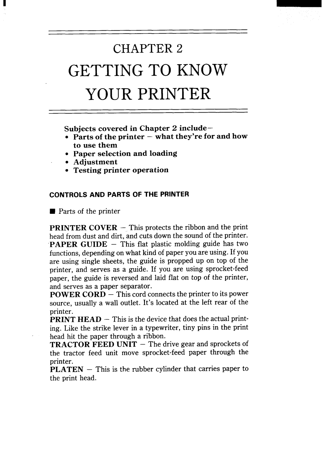 Star Micronics NX-15 user manual Getting To Know Your Printer, Chapter, Subjectscoveredin include 