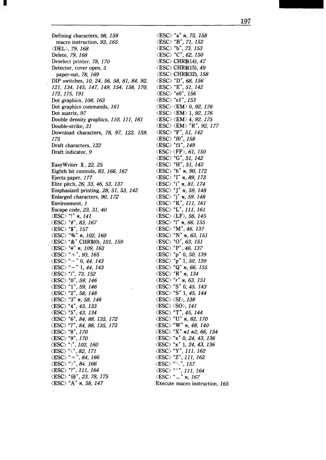 Star Micronics NX-15 user manual ESC “*” n, 109, ESC“6”,84, 88, 135, 172 ESC‘7”, 84, 88, 135 