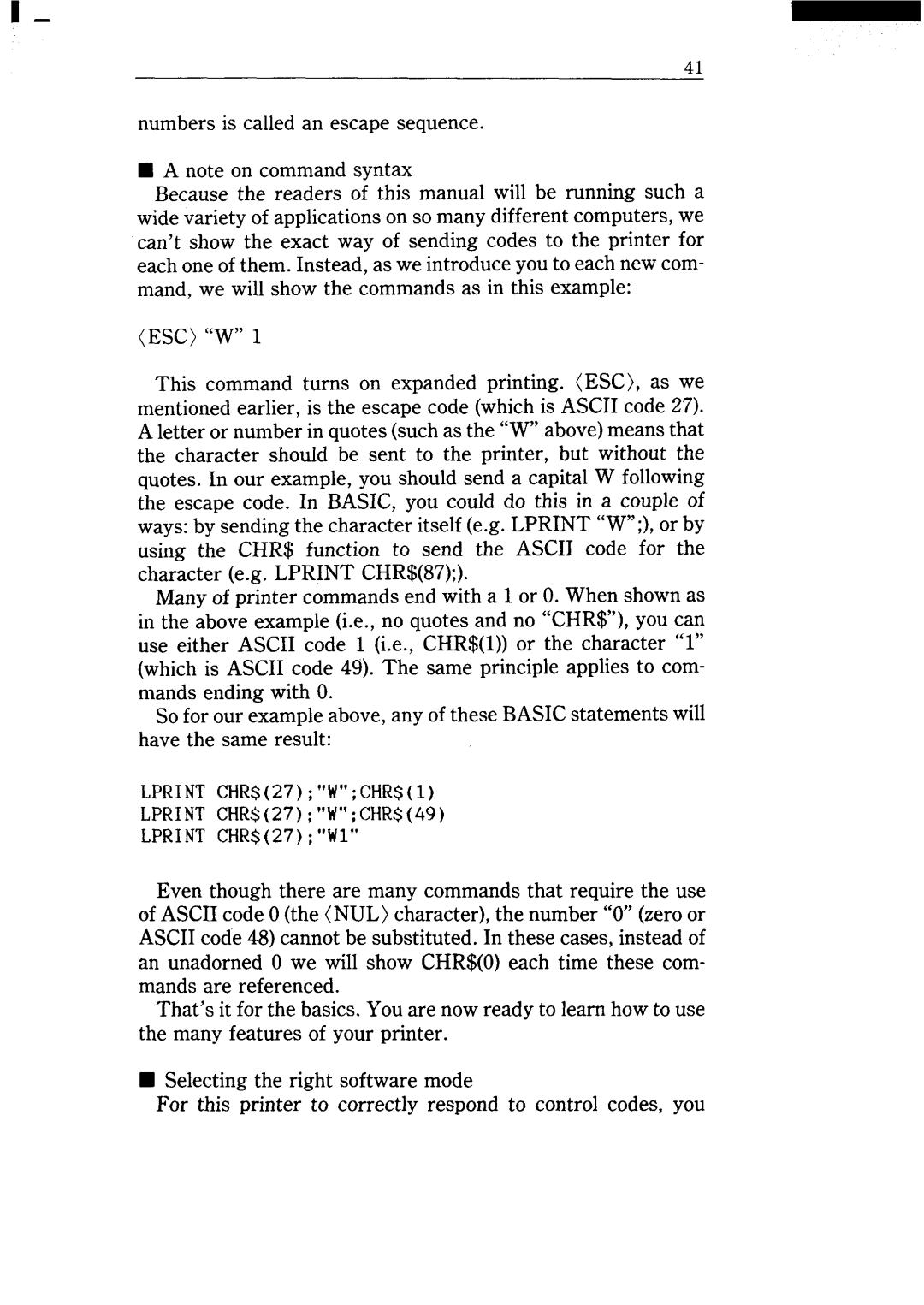 Star Micronics NX-15 user manual numbers is called an escape sequence A note on command syntax, Esc “W” 