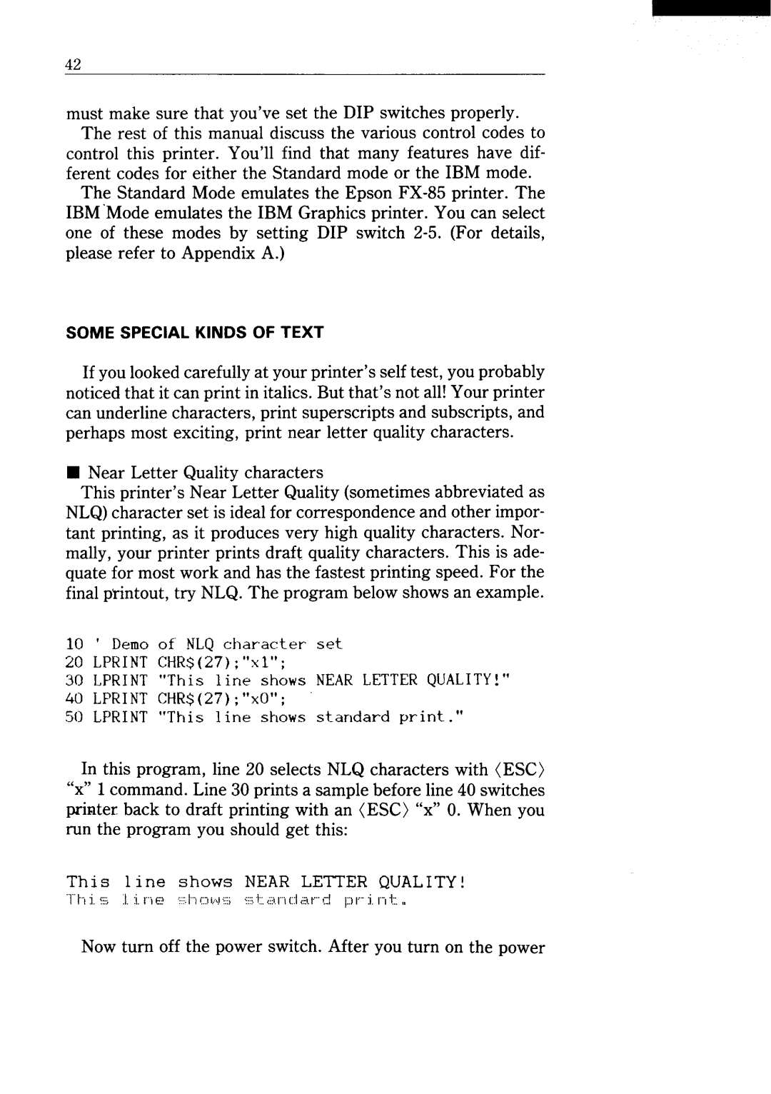 Star Micronics NX-15 user manual Near Letter Quality characters 