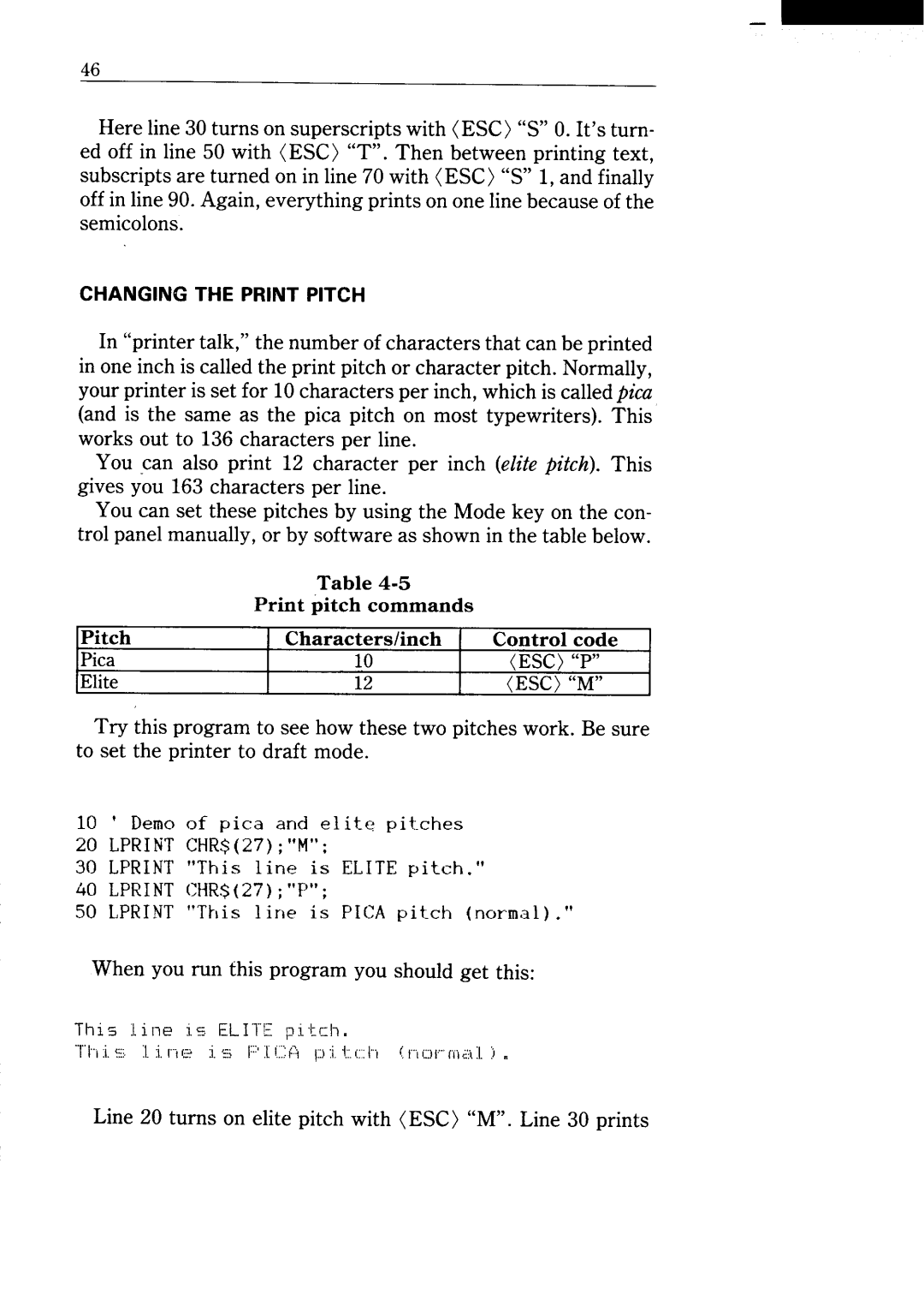 Star Micronics NX-15 Changing The Print Pitch, Th 1s 11 ne is. EL 11“”Ep ~ trh, ‘“l”l’”i1.s. 1.1,I“”iP i ‘3 1’” l\ pi. t h 