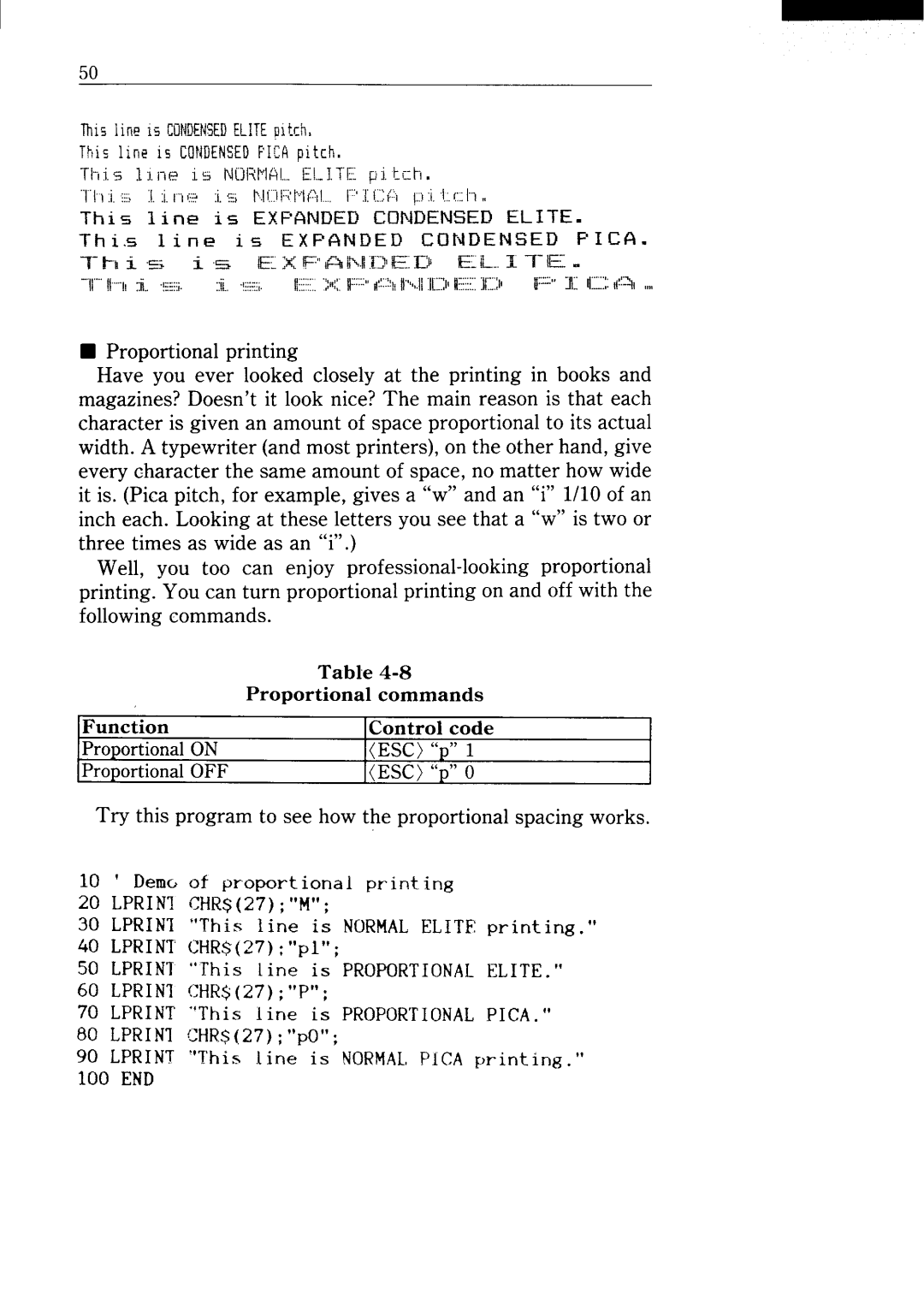 Star Micronics NX-15 user manual ProportionalON, ProportionalOFF, ESC “p” O 