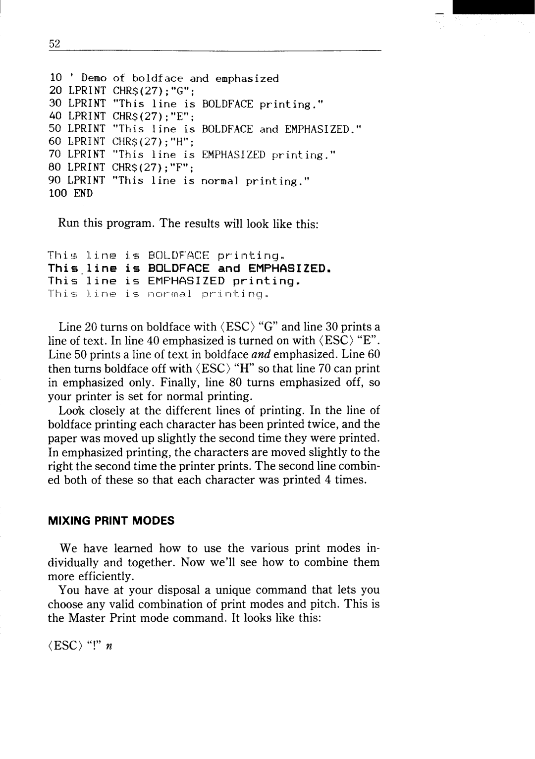 Star Micronics NX-15 user manual 10 ‘ Demo of boldface and emphasized 20 LPRINTCHR$27’’G” 
