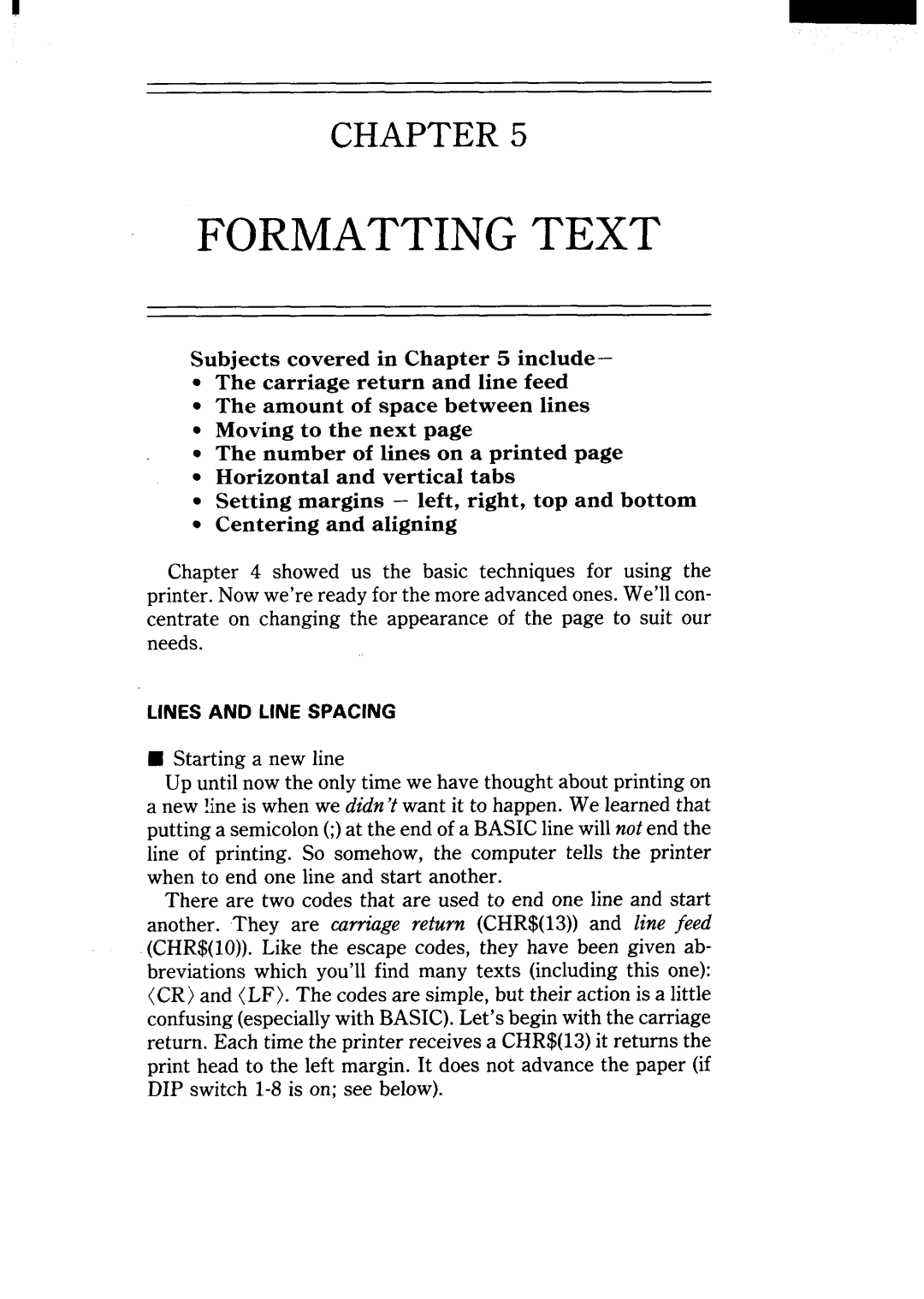 Star Micronics NX-15 user manual Formatting Text, Chapter, Subjectscoveredin include 