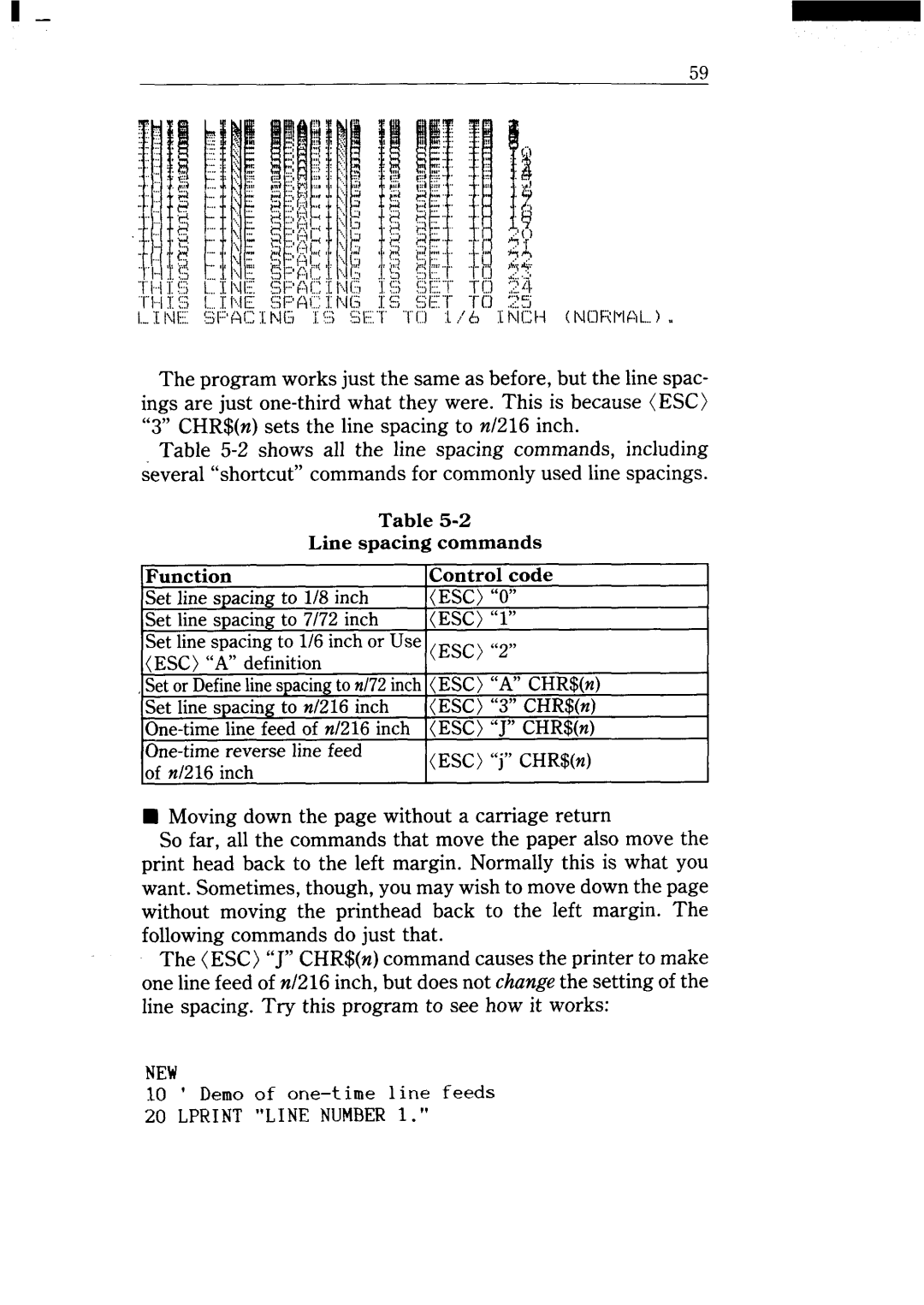 Star Micronics NX-15 user manual Setlinespacingto1/8inch, Esc“O”, Setlinespacingto7/72inch, ESC“l” 