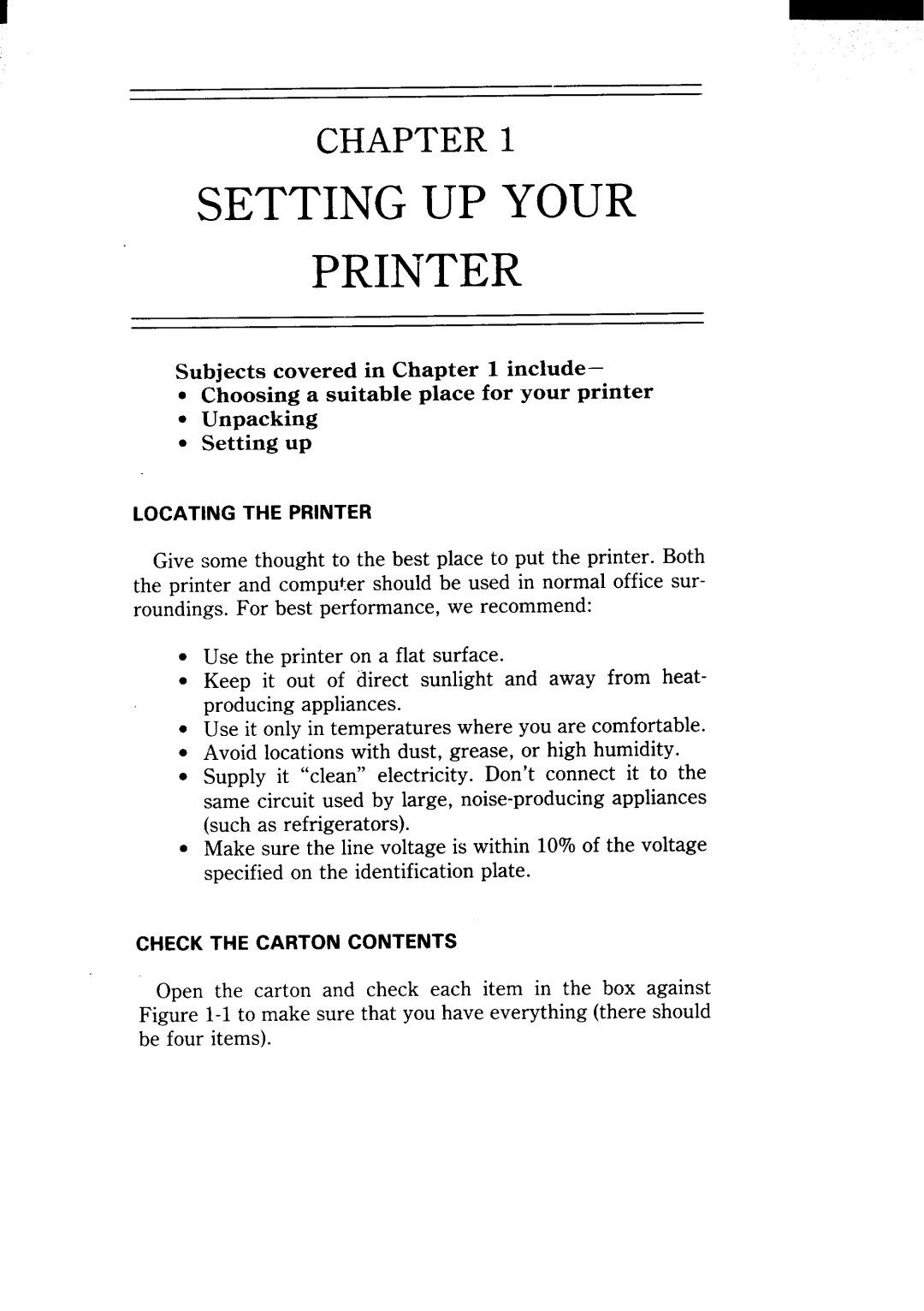 Star Micronics NX-15 user manual Setting Up Your Printer, Chapter 