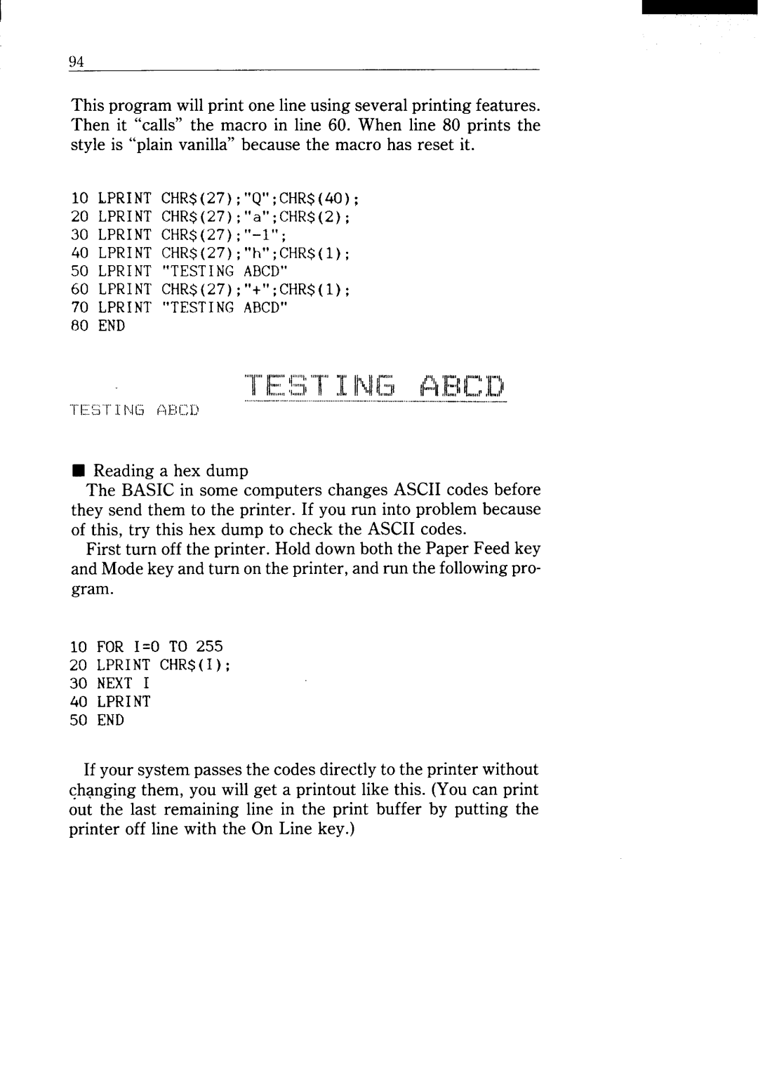 Star Micronics NX-15 user manual Lprint Testingabcd 