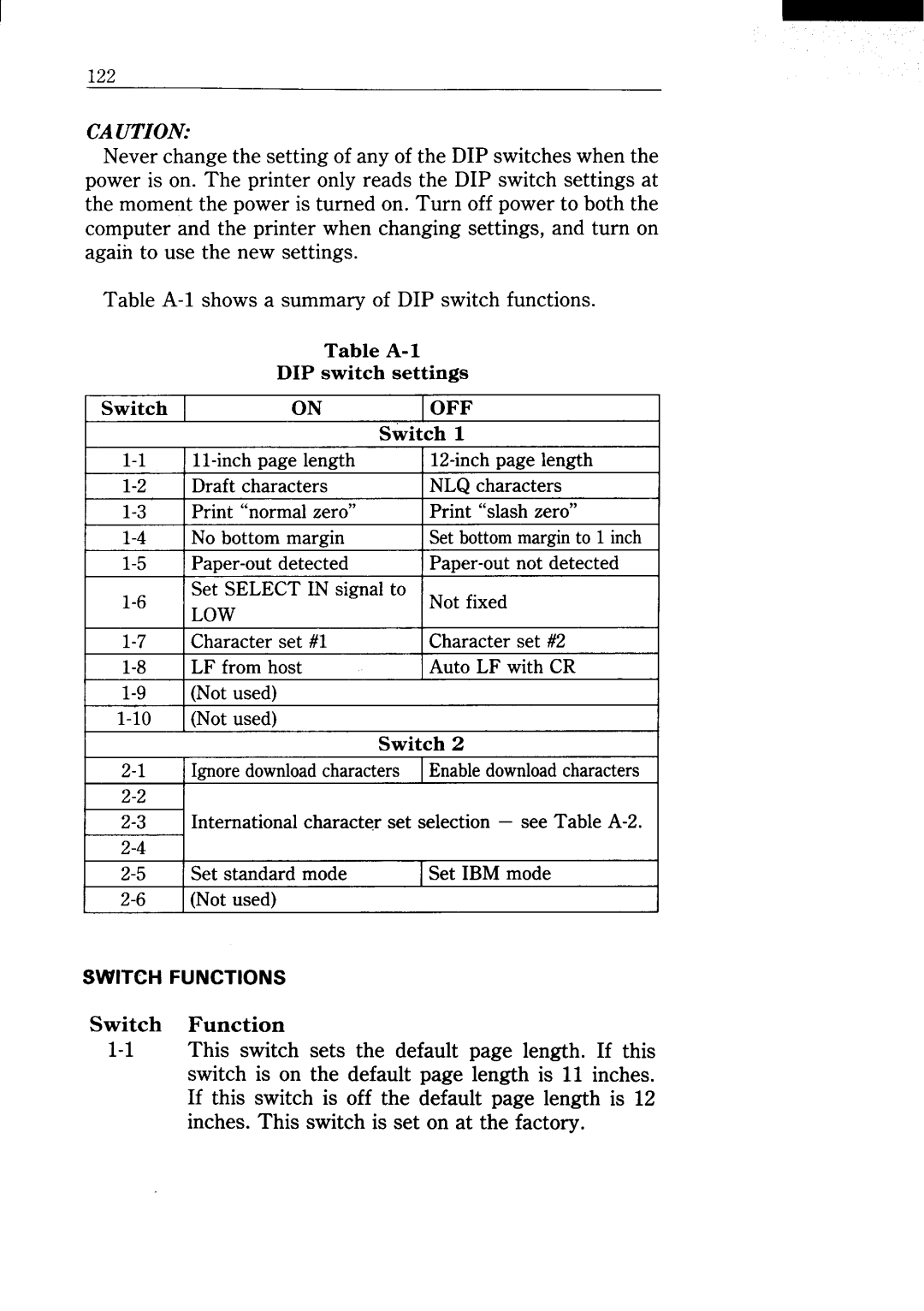 Star Micronics NX-15 user manual Low, Switch Function 