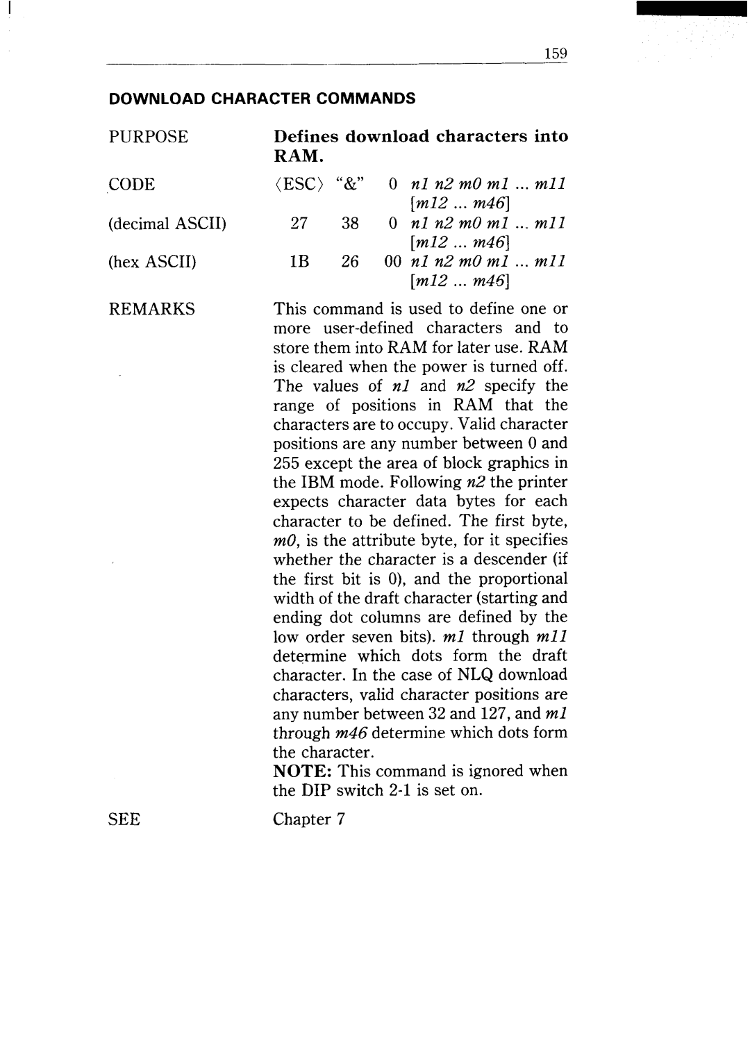 Star Micronics NX-15 user manual Code decimal Ascii hex Ascii 