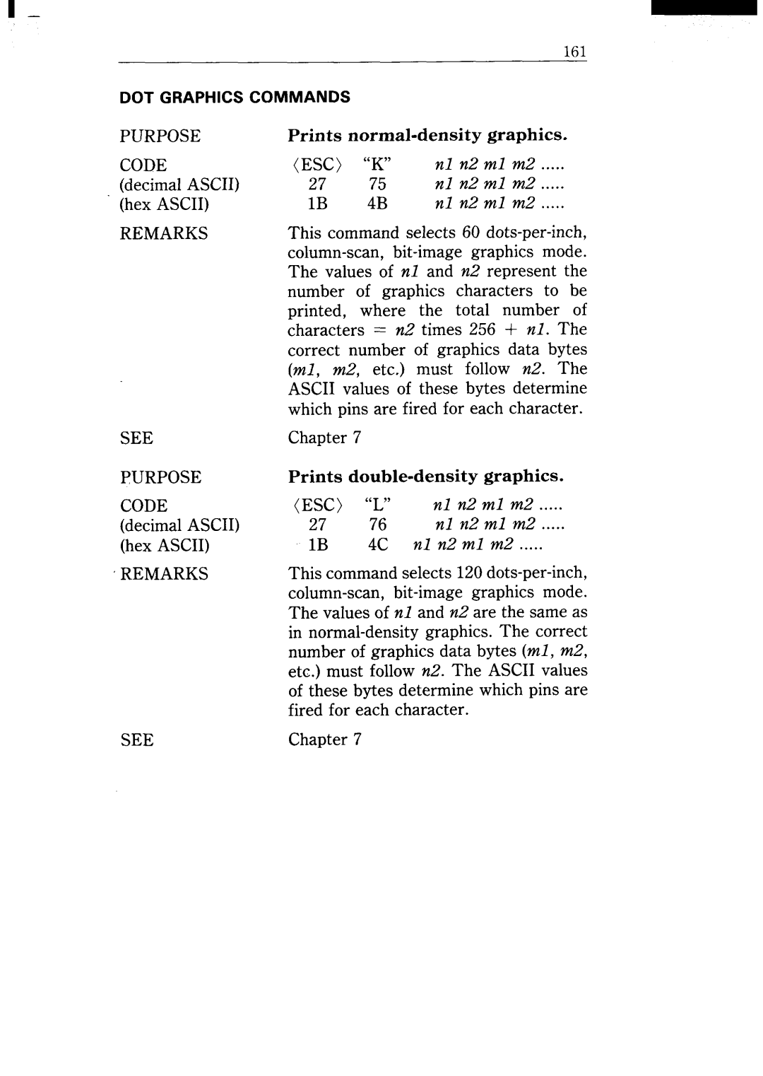 Star Micronics NX-15 user manual Remarks See Purpose, 27 7.5 nl n2 ml m2 IB 4B nl n2 ml m2, Nl n2 ml m2 