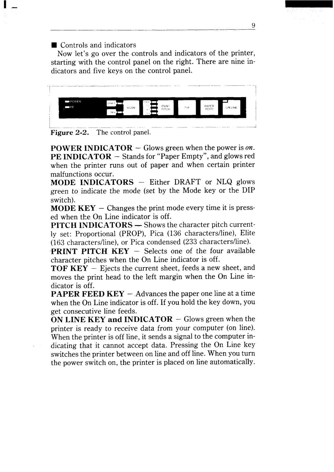 Star Micronics NX-15 user manual Control panel 