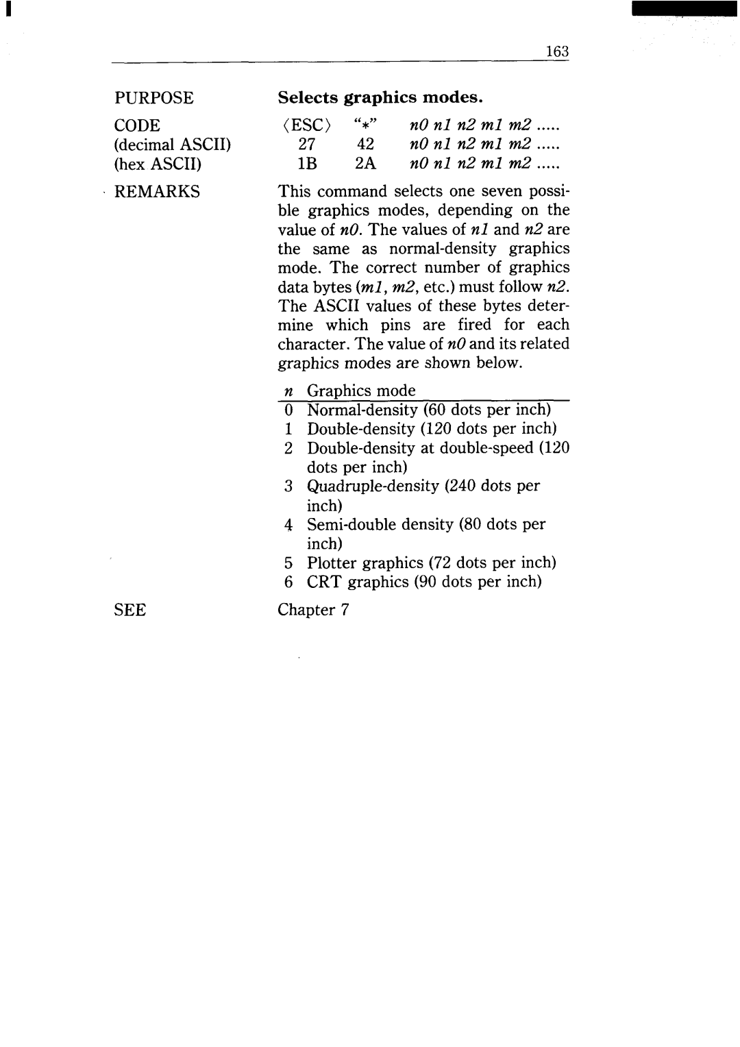 Star Micronics NX-15 user manual ESC * nOnl n2 ml m2 27 42 nO nl n2 ml m2 