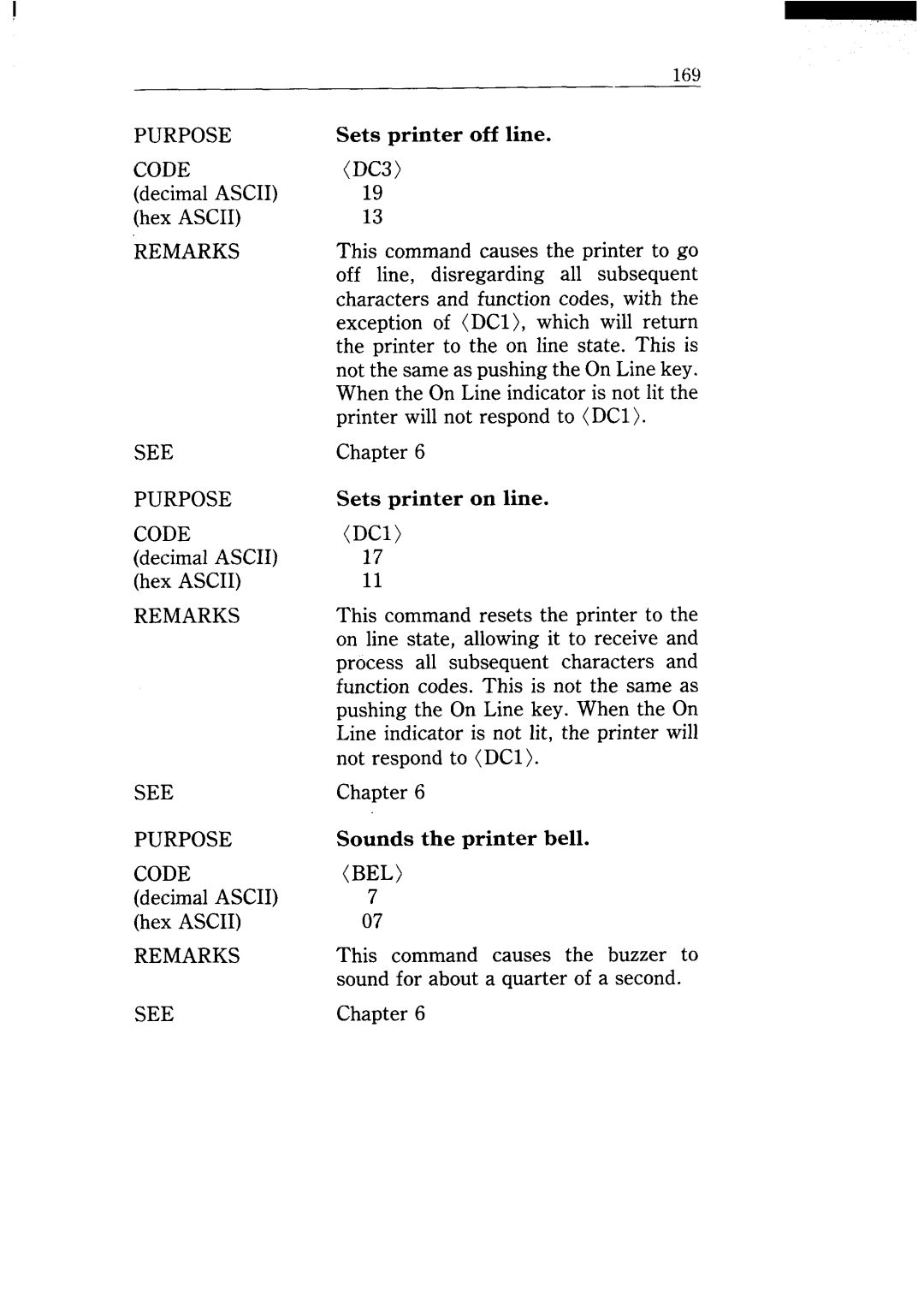 Star Micronics NX-15 user manual Remarks See Purpose Code, Bel 