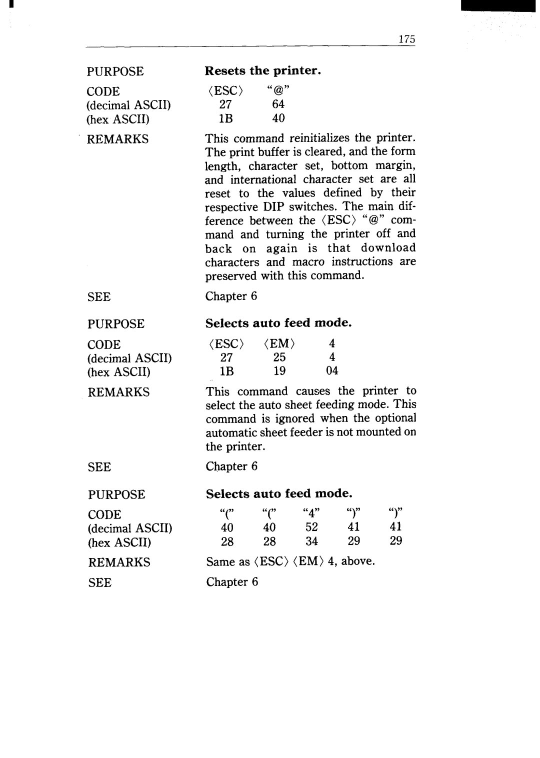 Star Micronics NX-15 user manual Same as ESC EM 4, above Chapter 