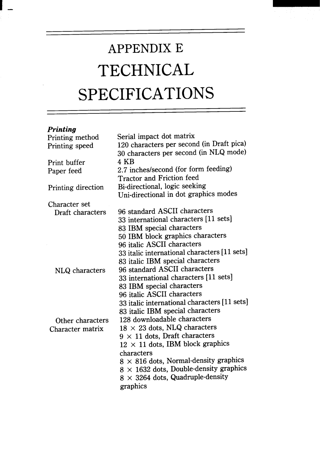 Star Micronics NX-15 user manual Technical Specifications 