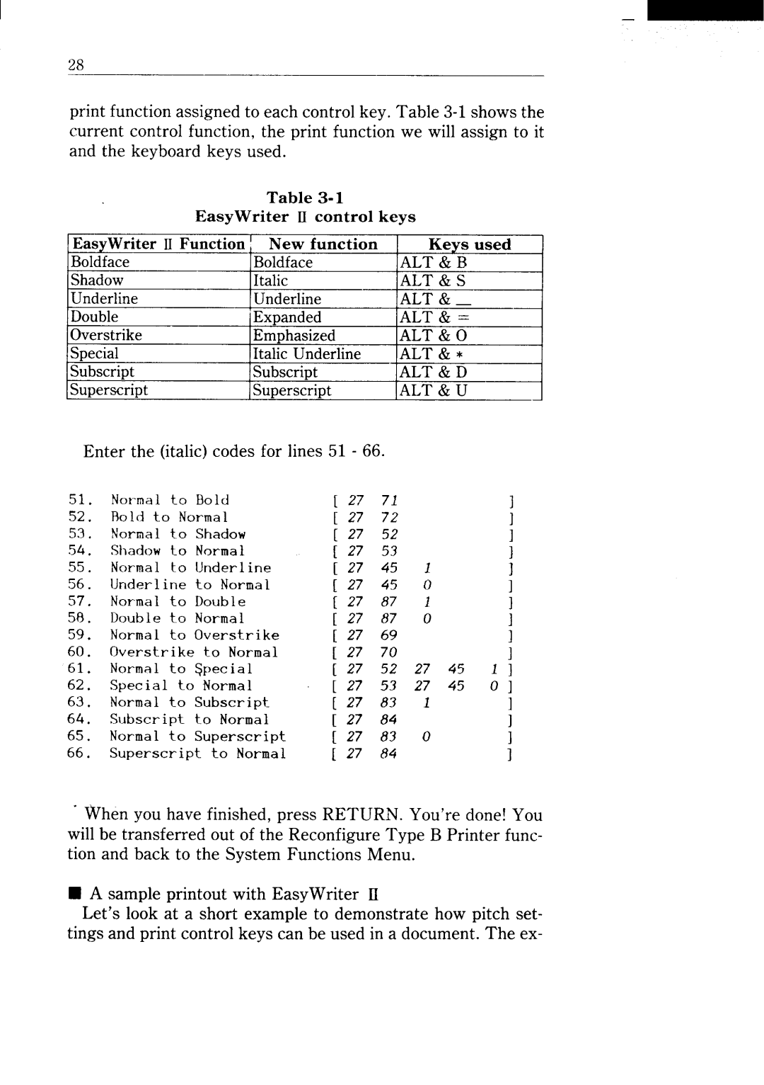 Star Micronics NX-15 user manual Alt & B, Alt & S, Alt & O, Alt & D, Alt & U 