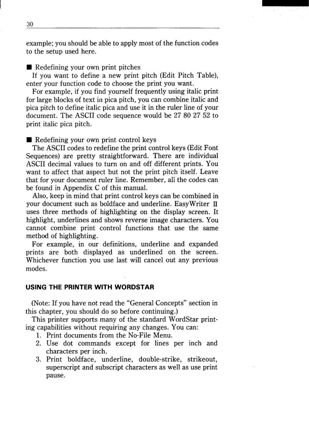 Star Micronics NX-15 user manual Using the Printer with Wordstar 