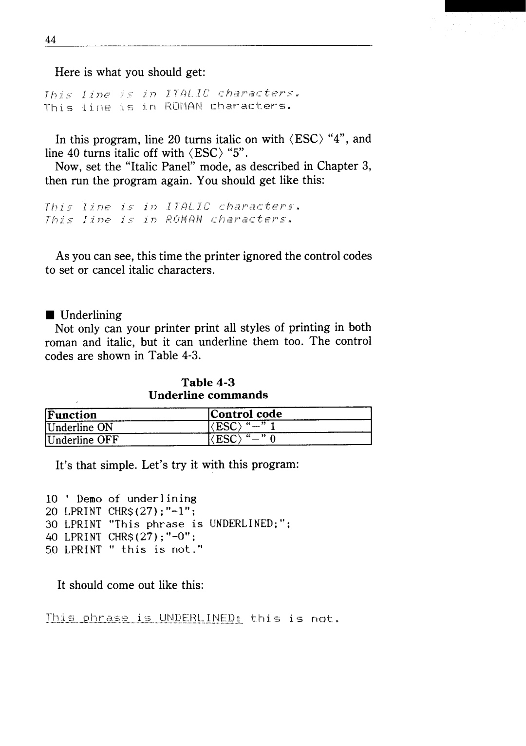 Star Micronics NX-15 user manual Underline commands 