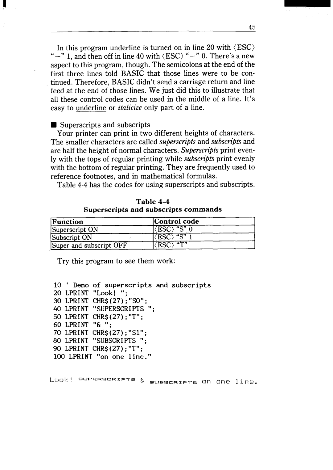 Star Micronics NX-15 user manual Lprint Superscripts, Lprint Subscripts 