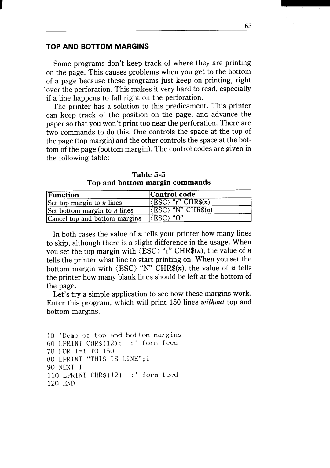 Star Micronics NX-15 user manual TOP and Bottom Margins 