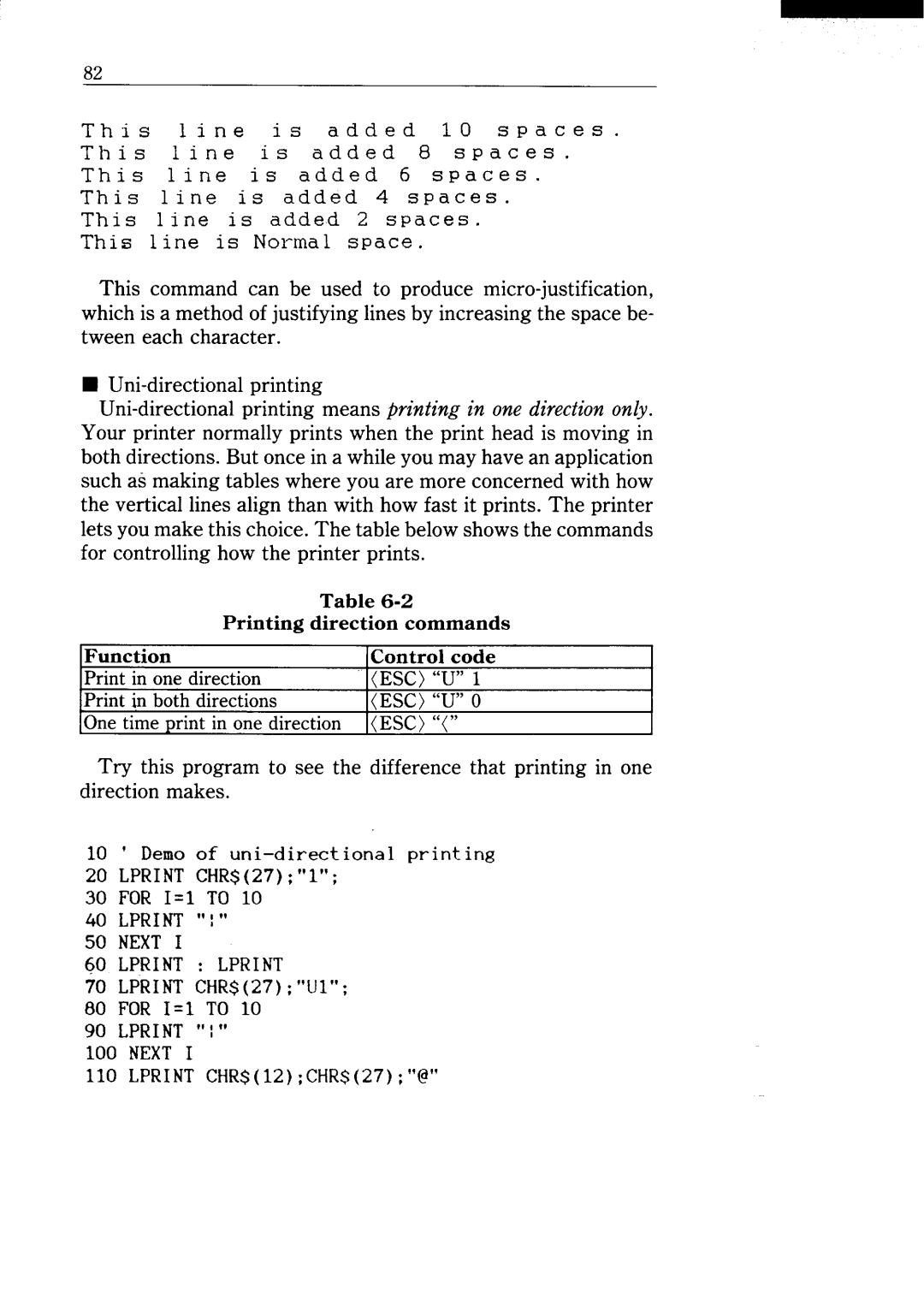 Star Micronics NX-15 user manual Printing direction commands 