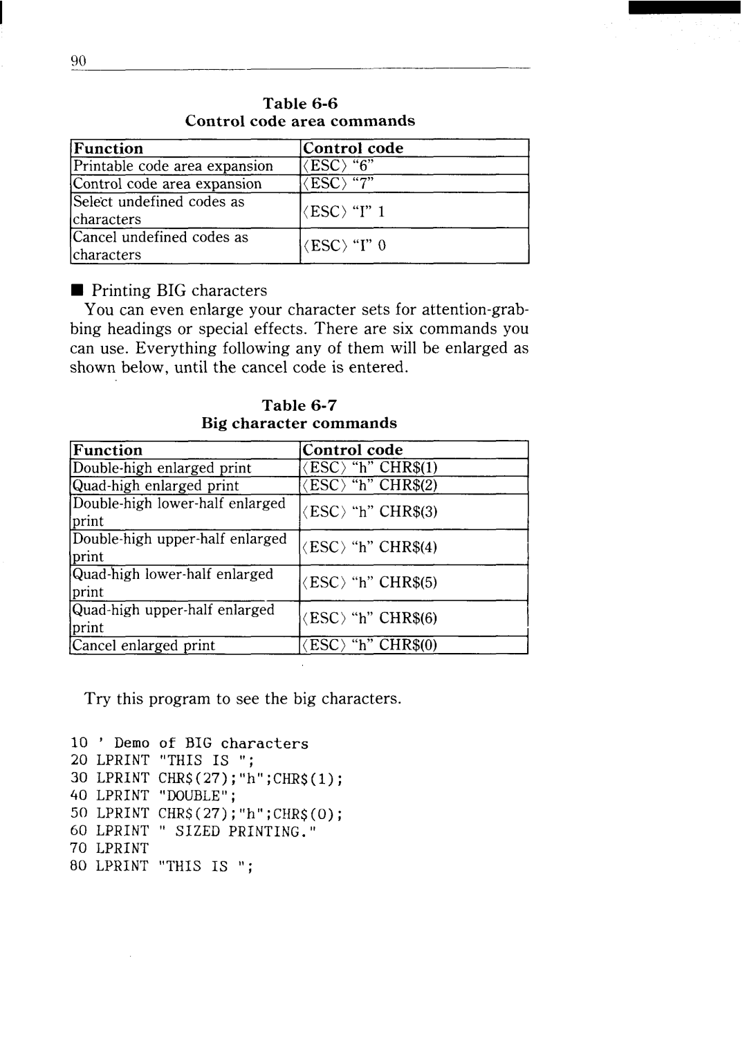 Star Micronics NX-15 user manual Control code area commands Function 