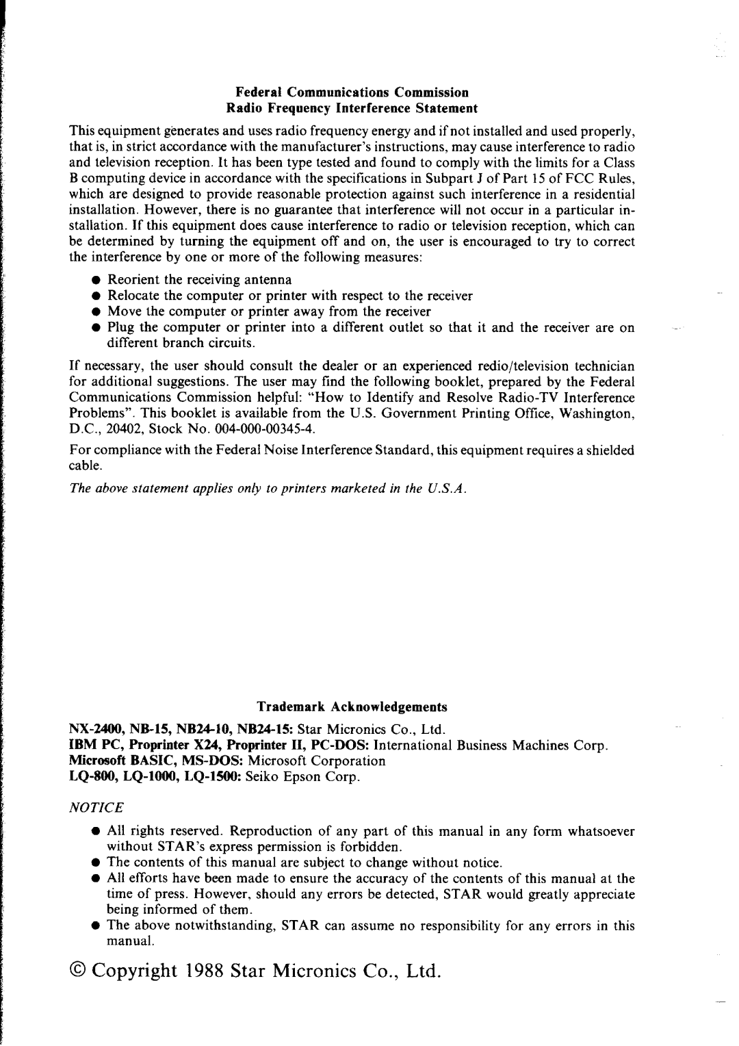 Star Micronics NX-2400 user manual 