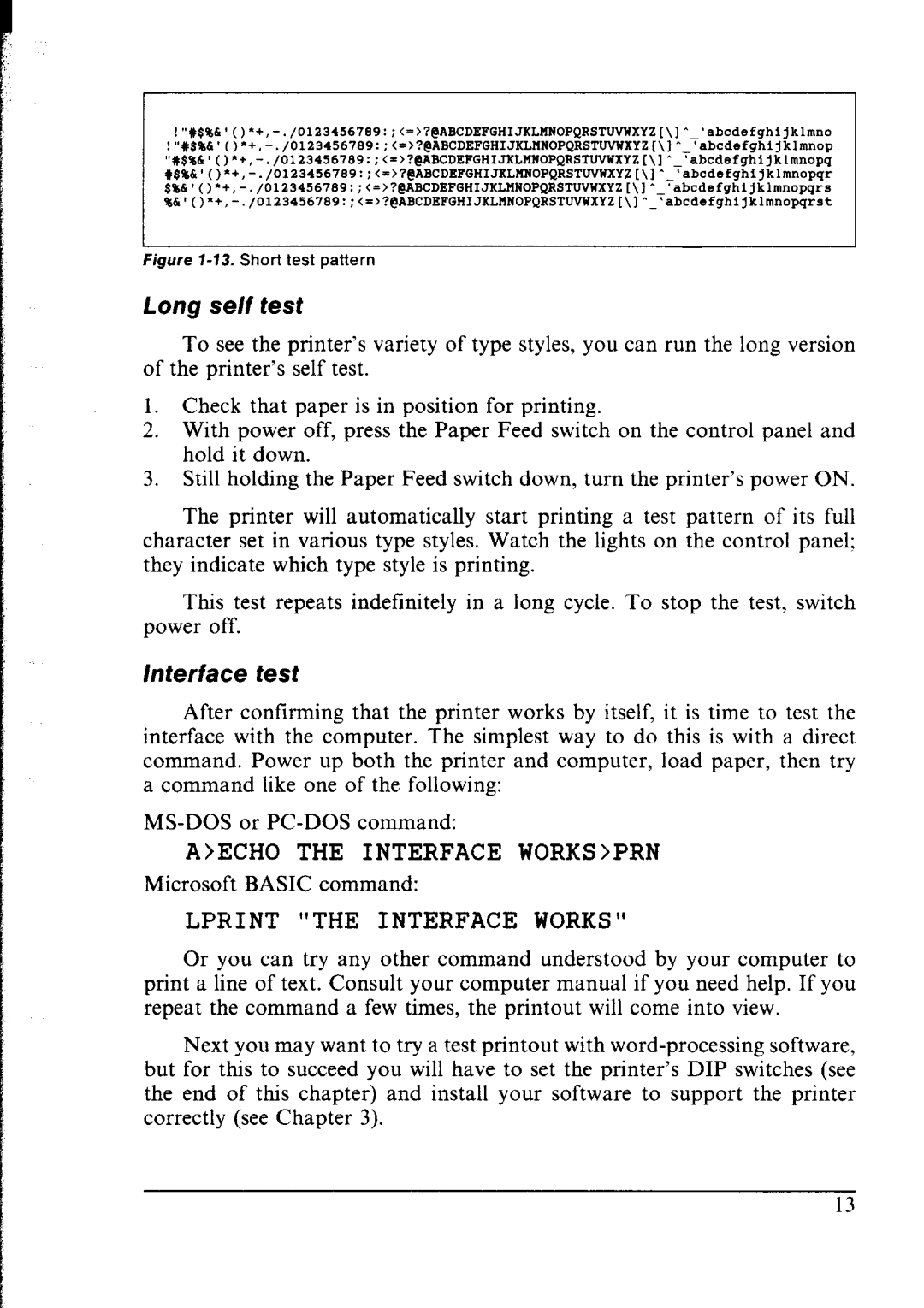 Star Micronics NX-2400 user manual Long se/f test, Interface test 