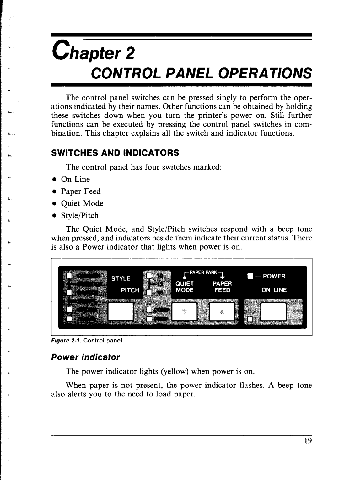 Star Micronics NX-2400 user manual Control Panel OPERAllONS 