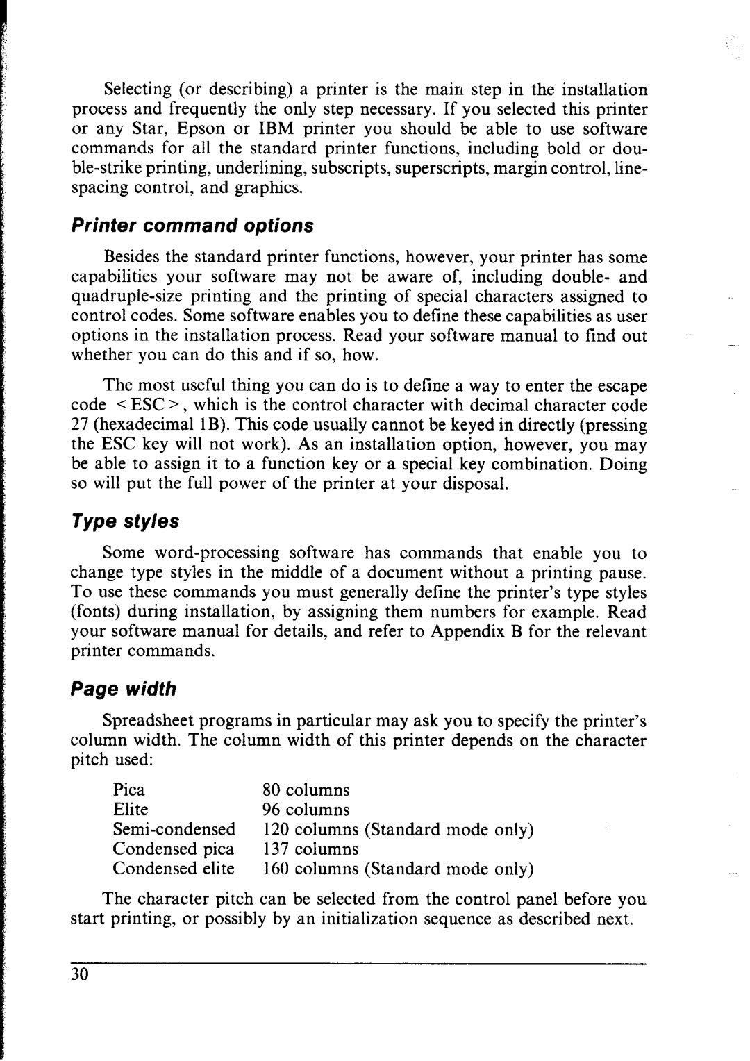 Star Micronics NX-2400 user manual Printer, Command options 