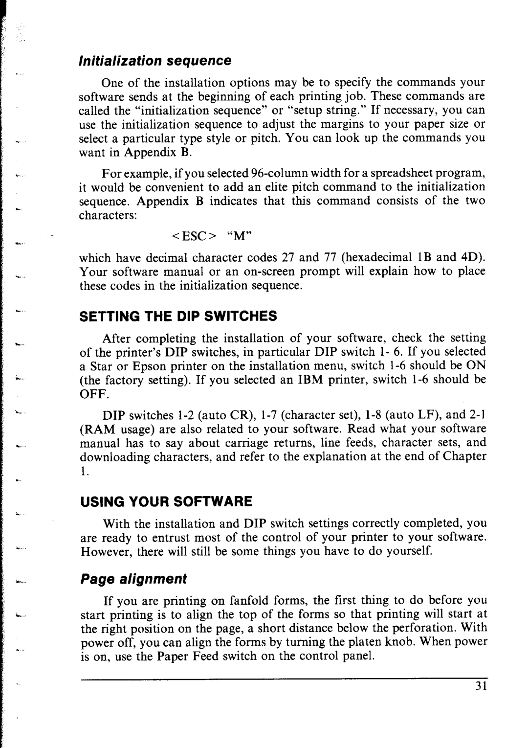 Star Micronics NX-2400 user manual Setting the DIP Switches, Using Your Software 