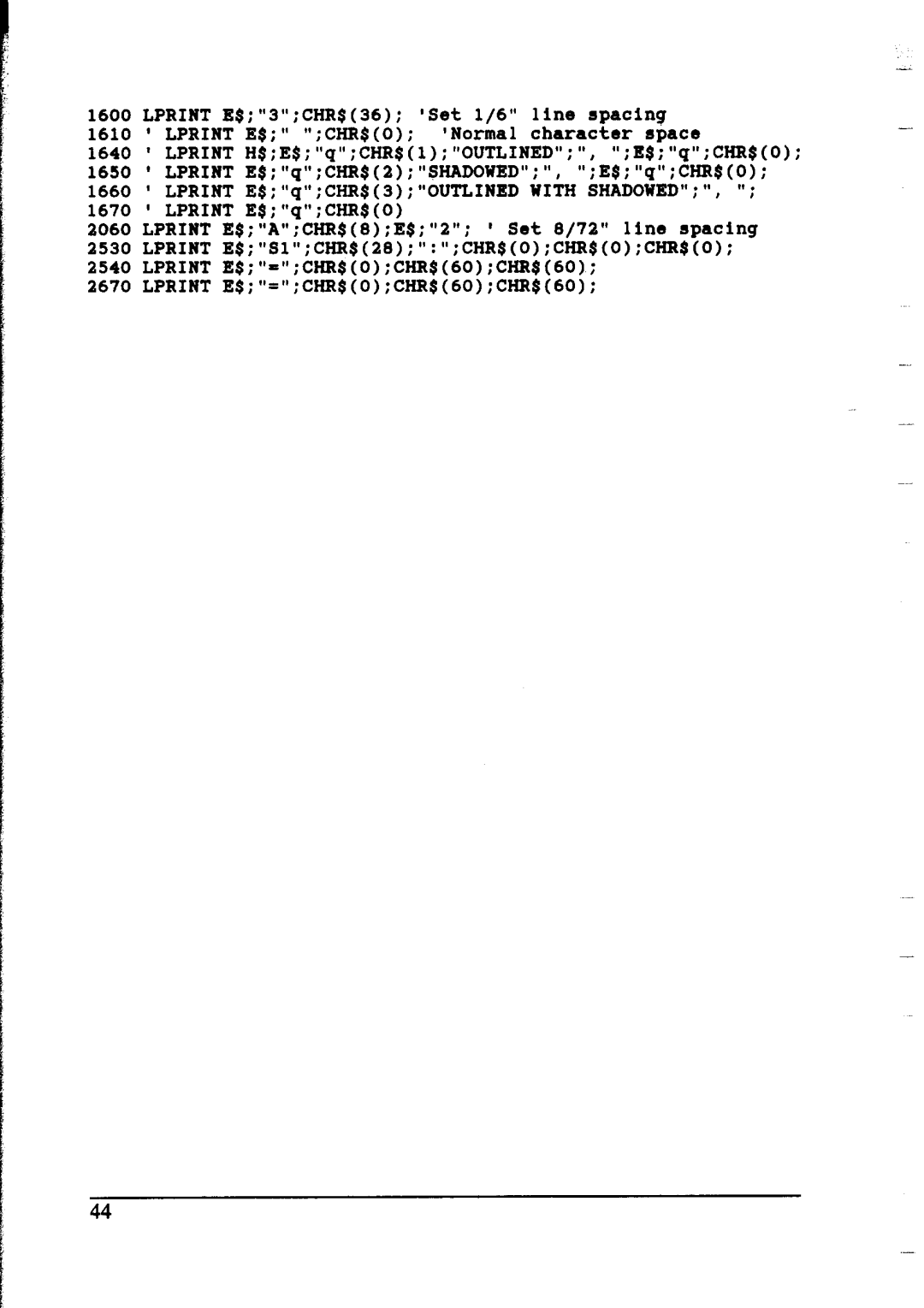 Star Micronics NX-2400 user manual Lprint ES= cHR$ocHR$6ocHR$6o 