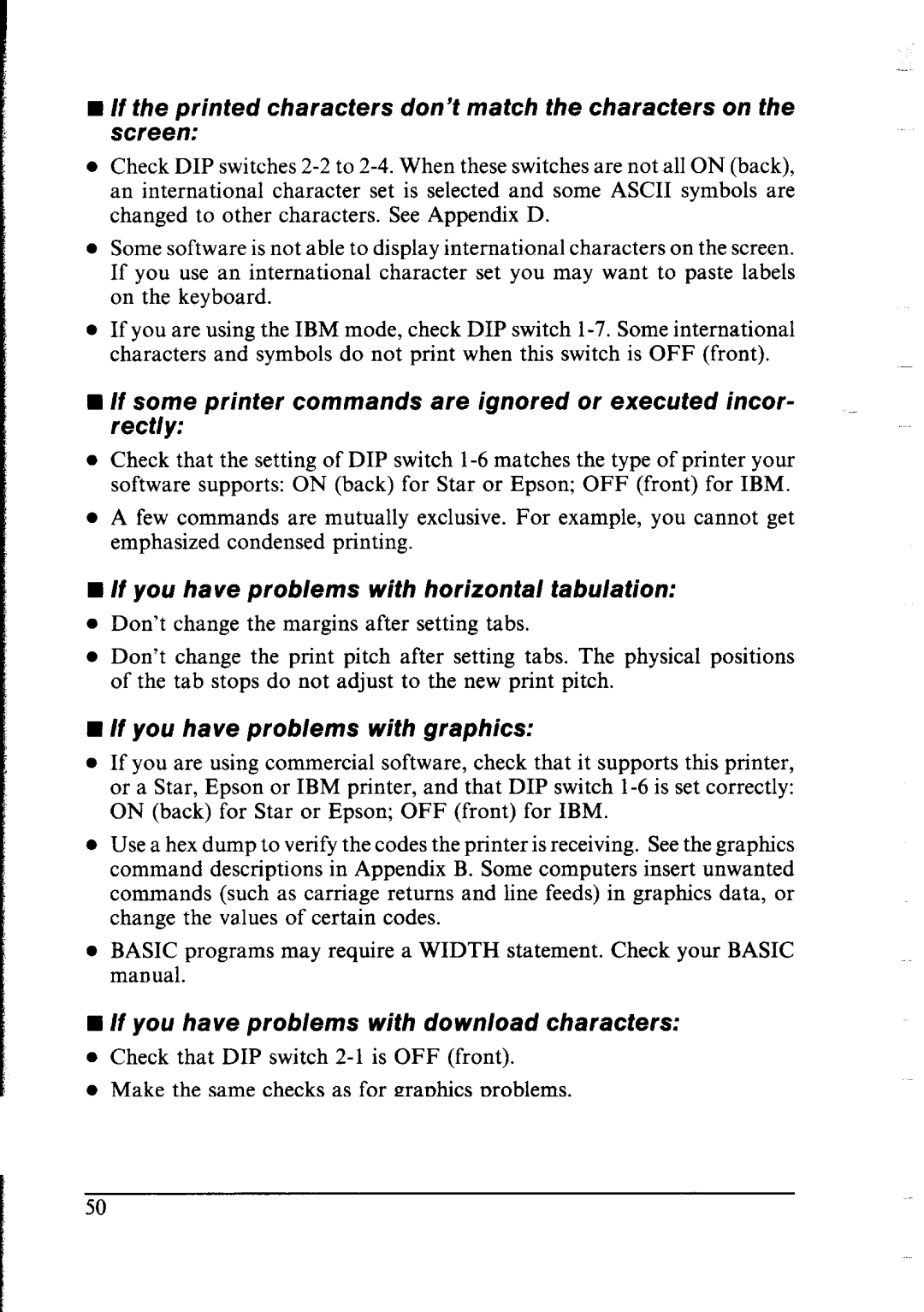 Star Micronics NX-2400 user manual If you have problems with graphics, If you have problems with download characters 