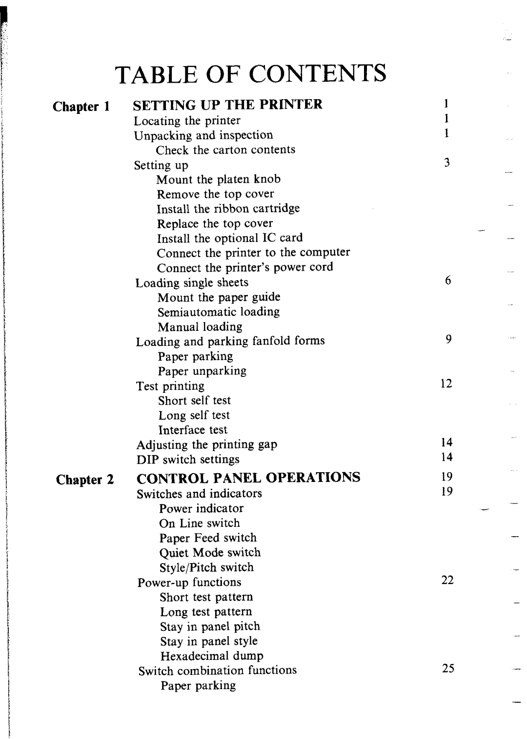 Star Micronics NX-2400 user manual Tableofcontents 