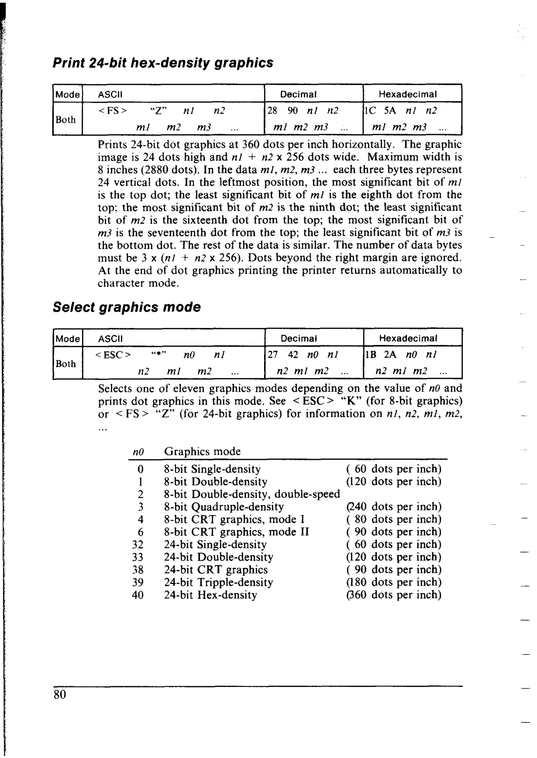 Star Micronics NX-2400 user manual Print M-bit hex-density graphics, Select graphics mode 