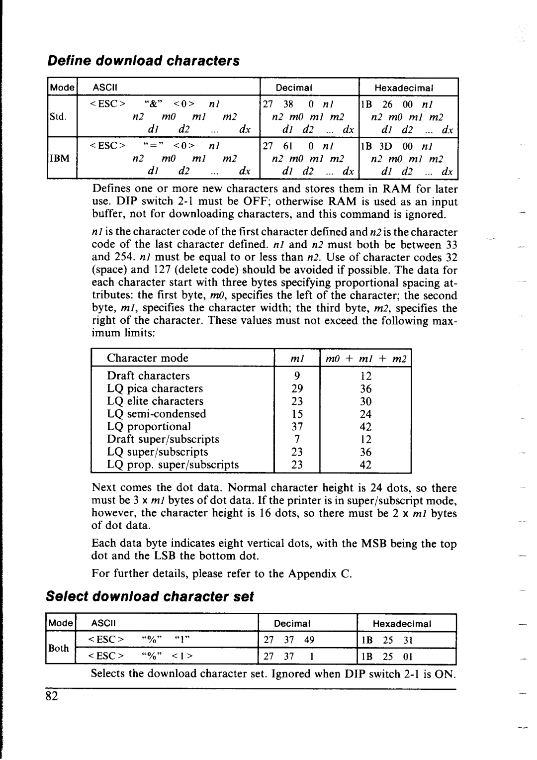 Star Micronics NX-2400 user manual Define Download, Select download character set 