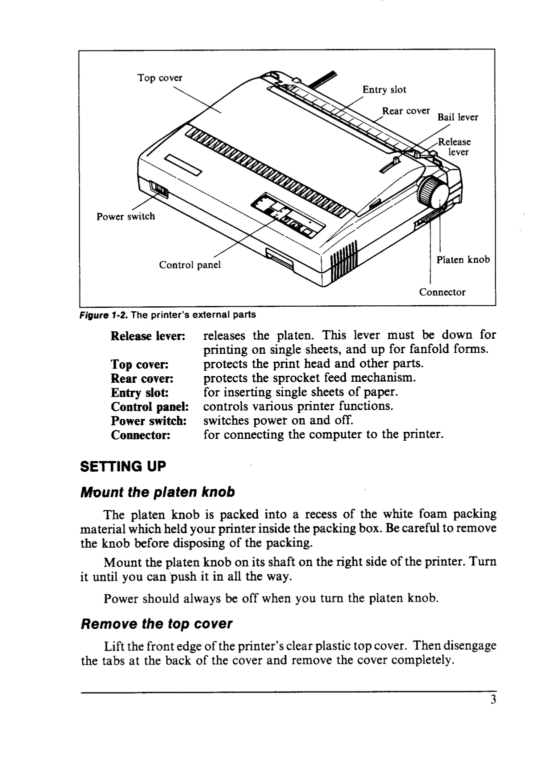 Star Micronics NX-2410 user manual Setting UP, Remove the top cower 