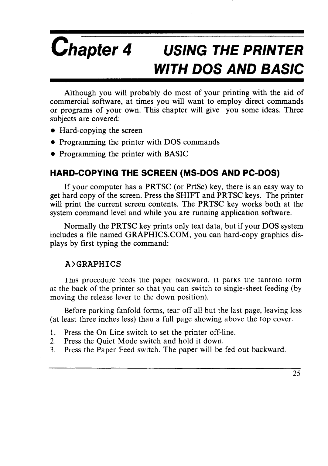 Star Micronics NX-2410 user manual With DOS and Basic, HARD-COPYING the Screen MS-DOS and PC-DOS 