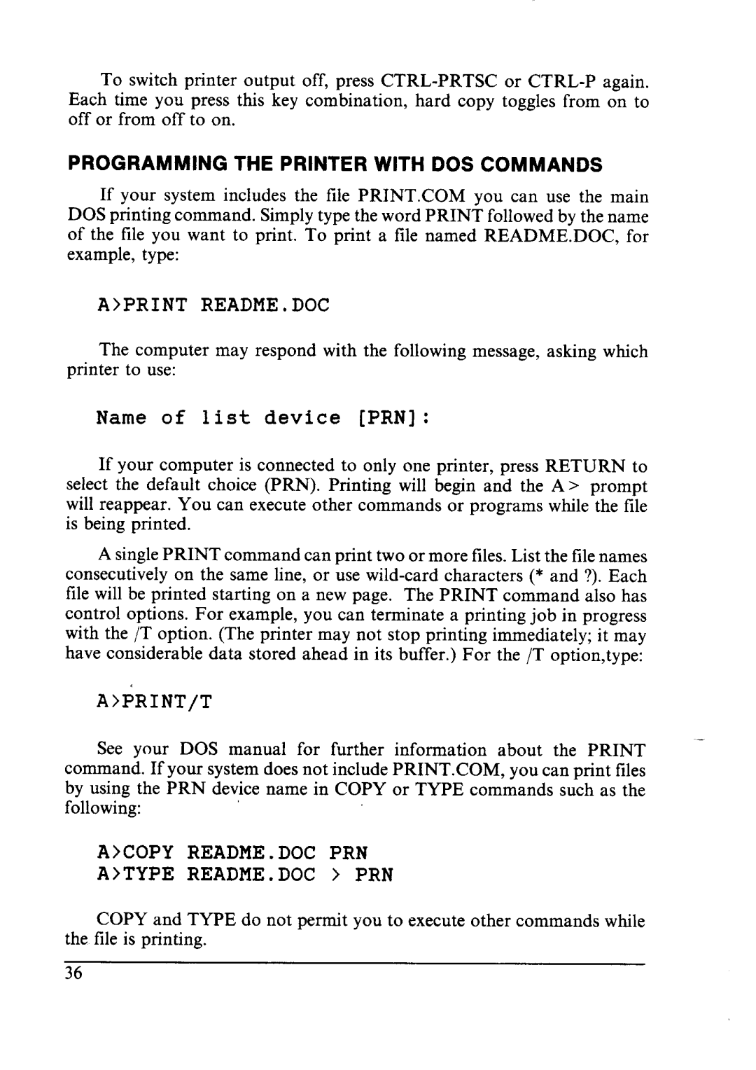 Star Micronics NX-2410 user manual Programming the Printer with DOS Commands, Aprint README.DOC 