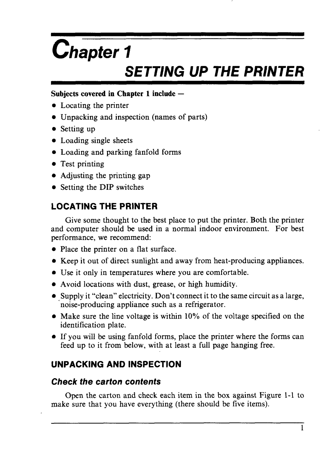 Star Micronics NX-2410 user manual Chapter, Check the carton contents 